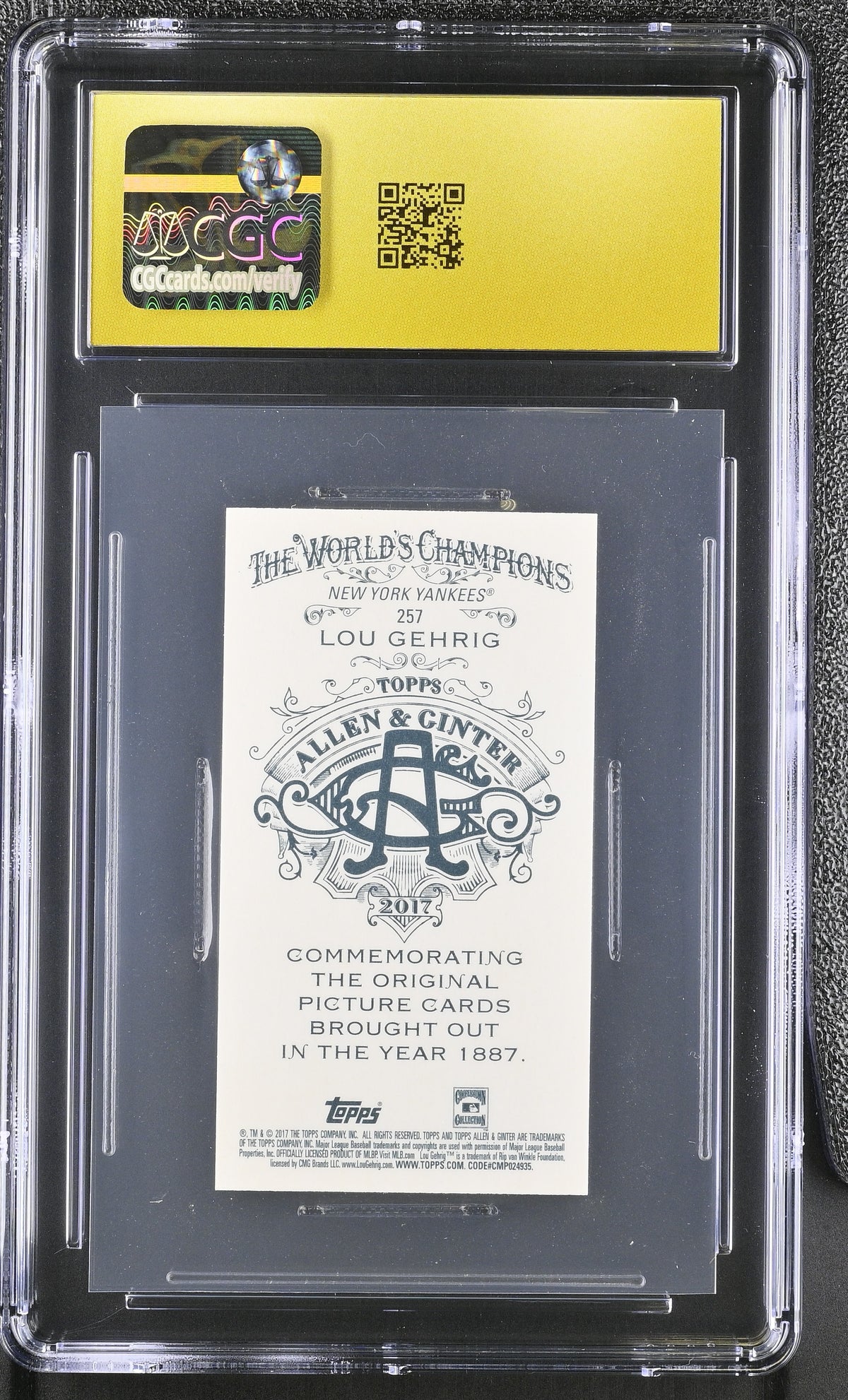 2017 Topps Allen & Ginter Lou Gehrig A&G Back Mini #257 CGC 10 Pristine Yankees