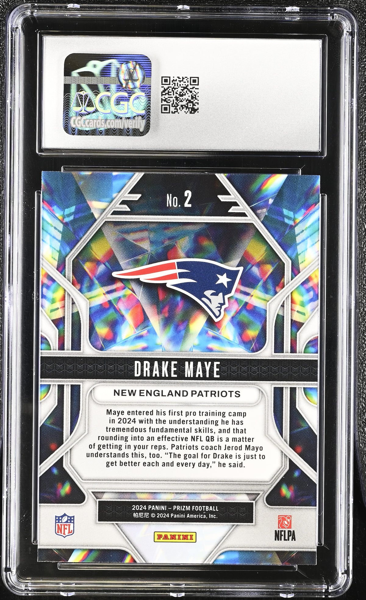2024 Panini Prizm Drake Maye Rookie Prizmatic #2 CGC 10 New England Patriots