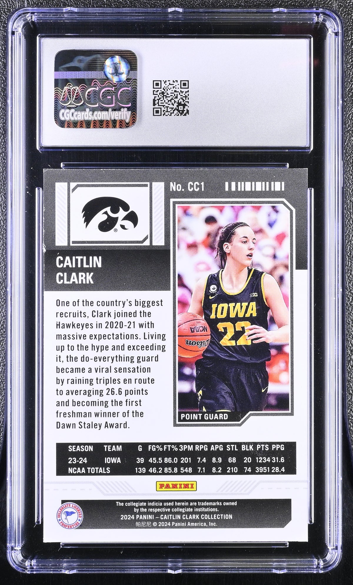 2024 Panini Caitlin Clark Coll. Rookie College Contenders #CC1 CGC 9.5 Iowa