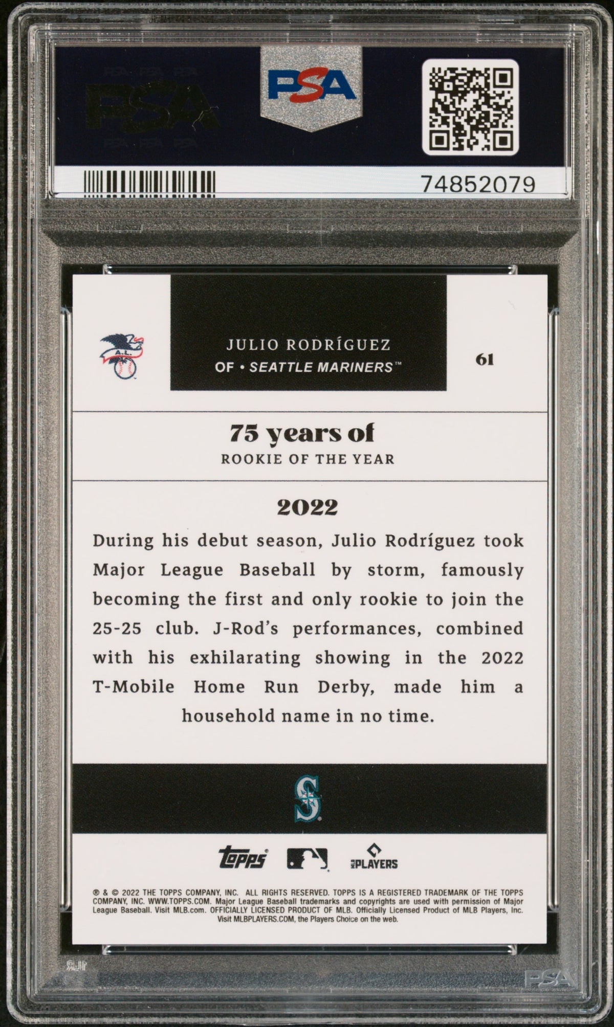 2022 Topps Rookie Of The Year 75th Julio Rodriguez Rookie #61 PSA 10 Mariners