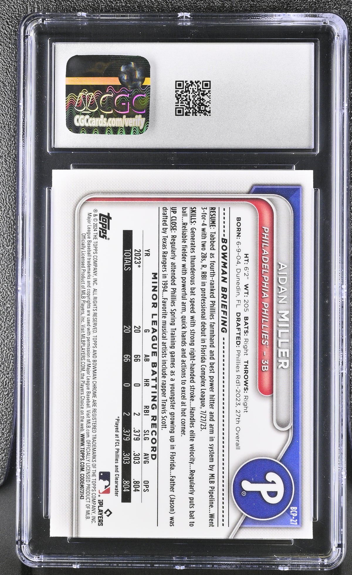 2024 Bowman Aidan Miller Chrome Prospects #BCP-27 CGC 10