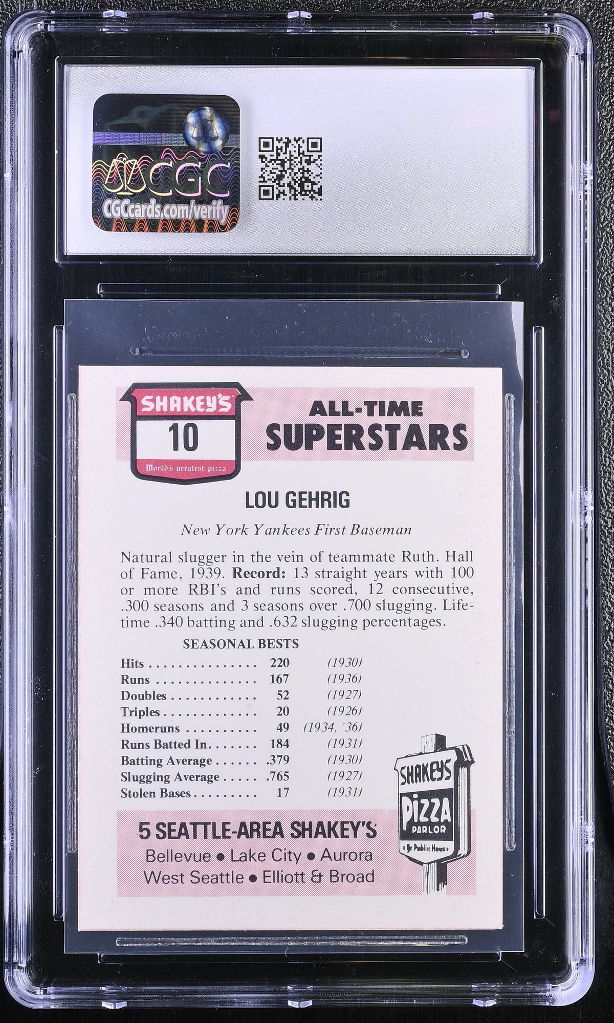1977 Shakey's Pizza Lou Gehrig #10 CGC 7 New York Yankees