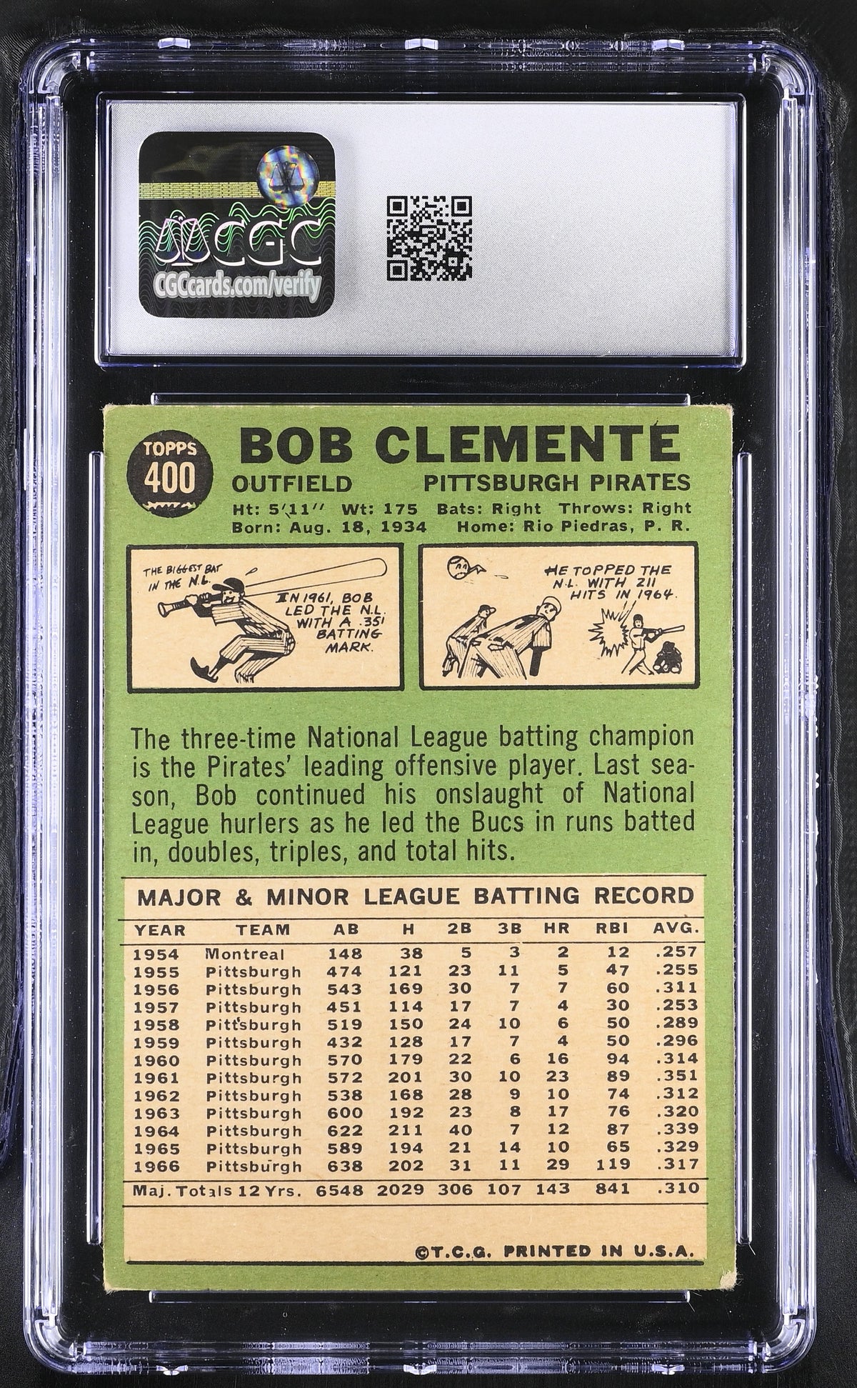 1967 Topps Roberto Clemente #400 CGC 4.5 Pittsburgh Pirates