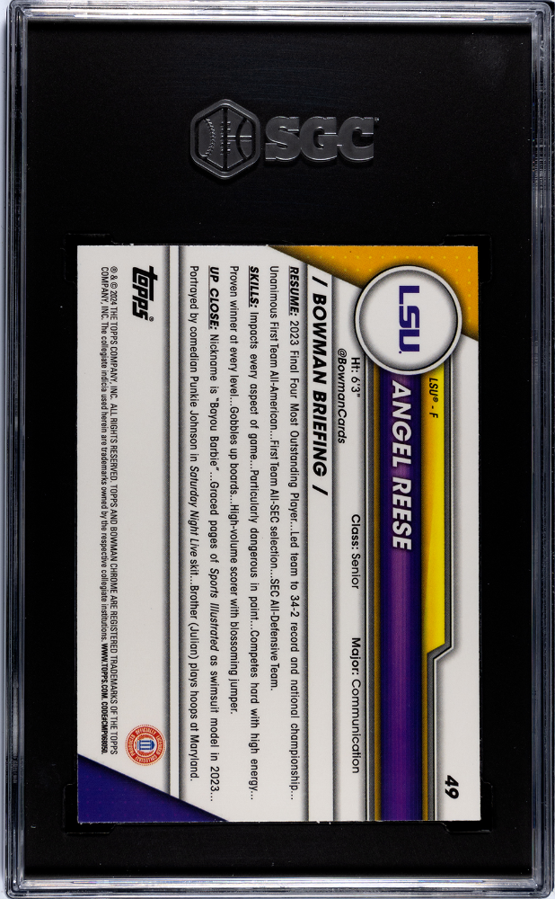 2023 Bowman U Chrome Sapphire Angel Reese #49 SGC 10 LSU Tigers