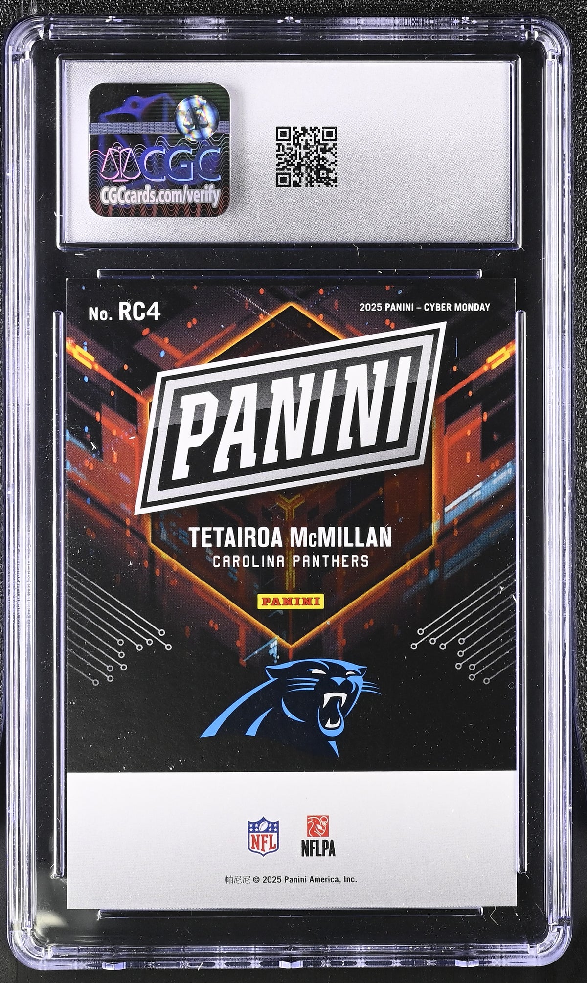 2025 Panini Black Friday Tetairoa McMillan /99 Rookie #RC4 CGC 10 Panthers