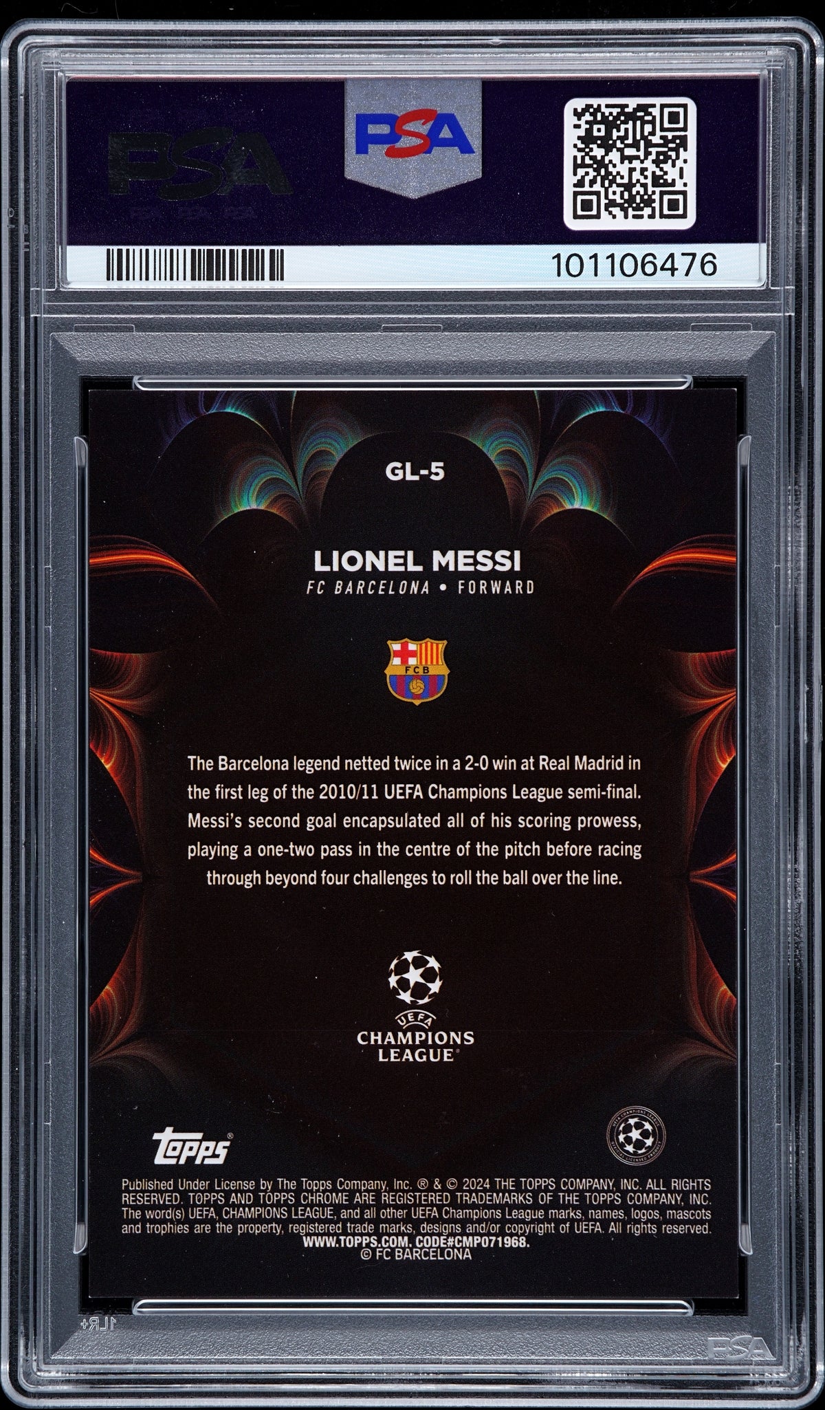2023-24 Topps Chrome UEFA Golazo Lionel Messi Red /5 #GL5 PSA 9 Barcelona