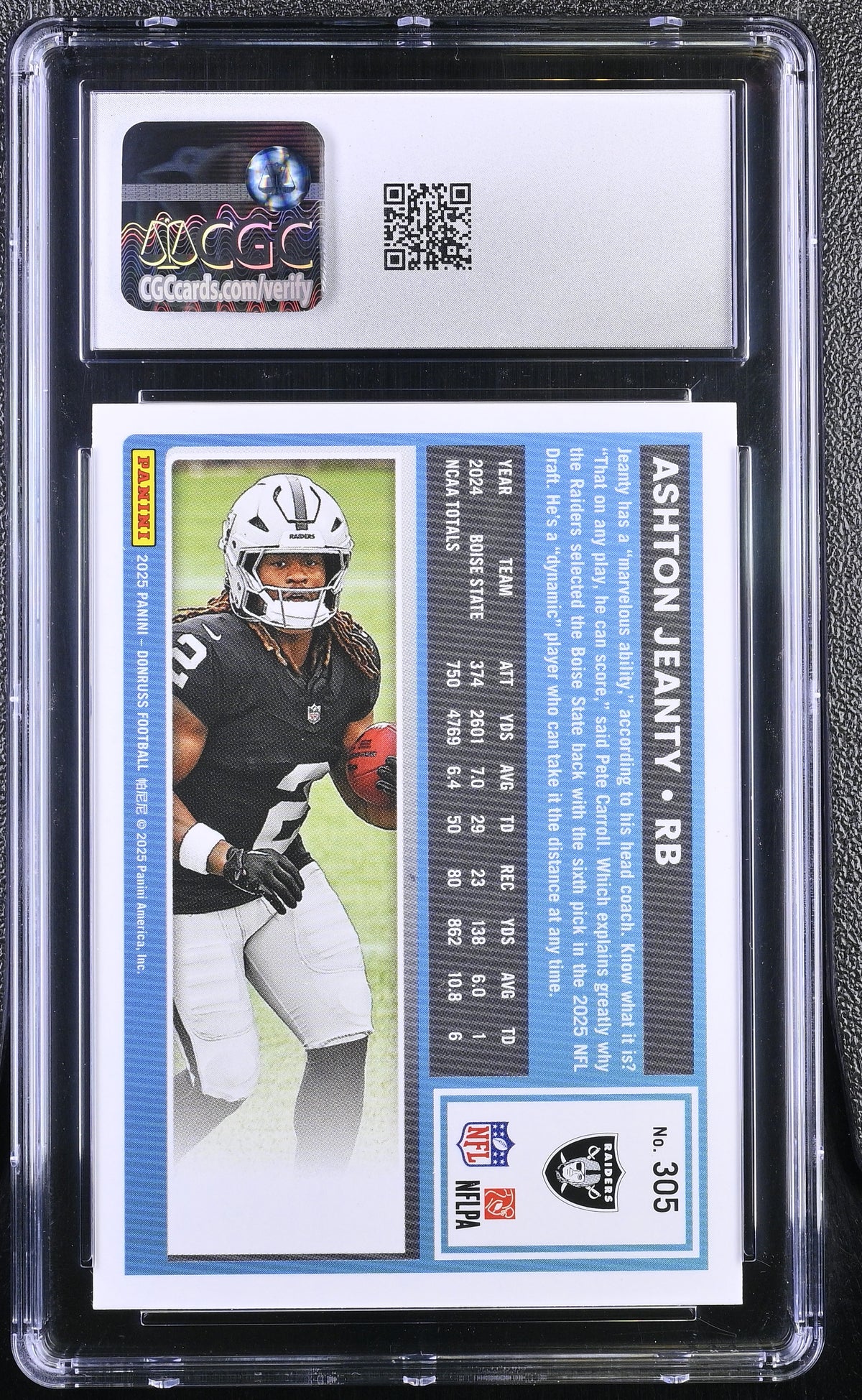 2025 Donruss Ashton Jeanty Rookie #305 CGC 10 Las Vegas Raiders
