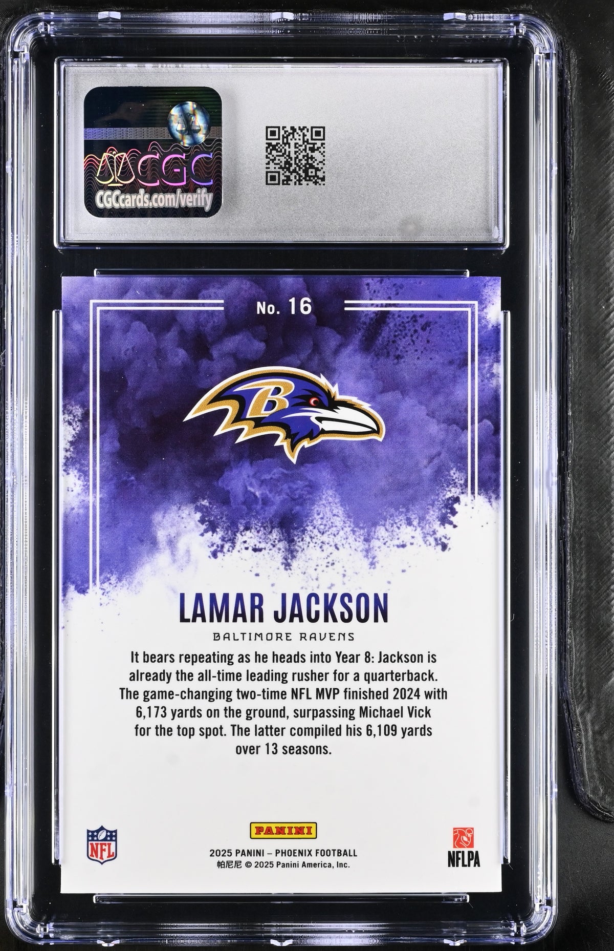 2025 Panini Phoenix Lamar Jackson Color Blast #16 CGC 10 Baltimore Ravens