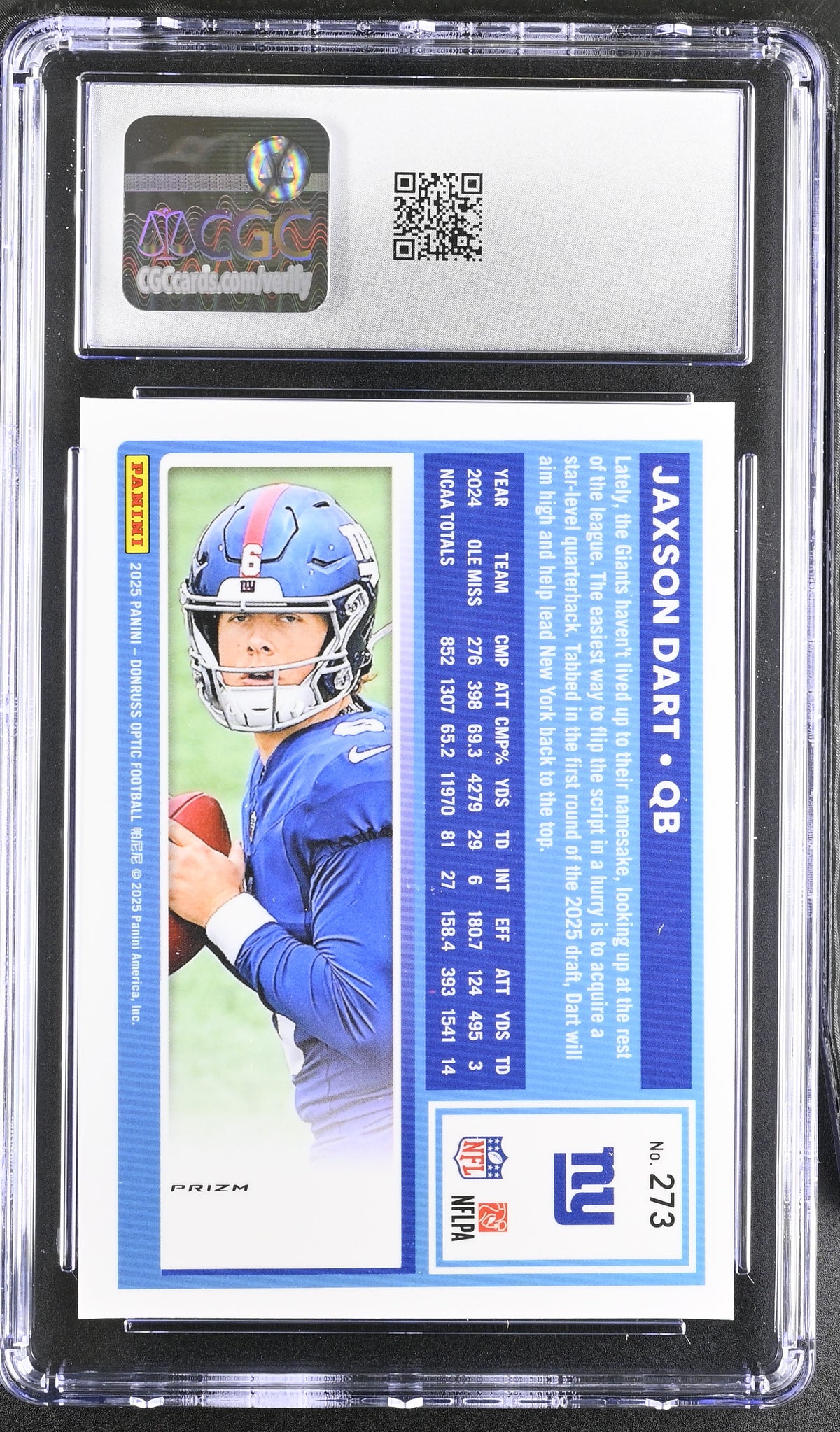 2025 Donruss Optic Jaxson Dart Blue Scope Rookie #273 CGC 10 New York Giants