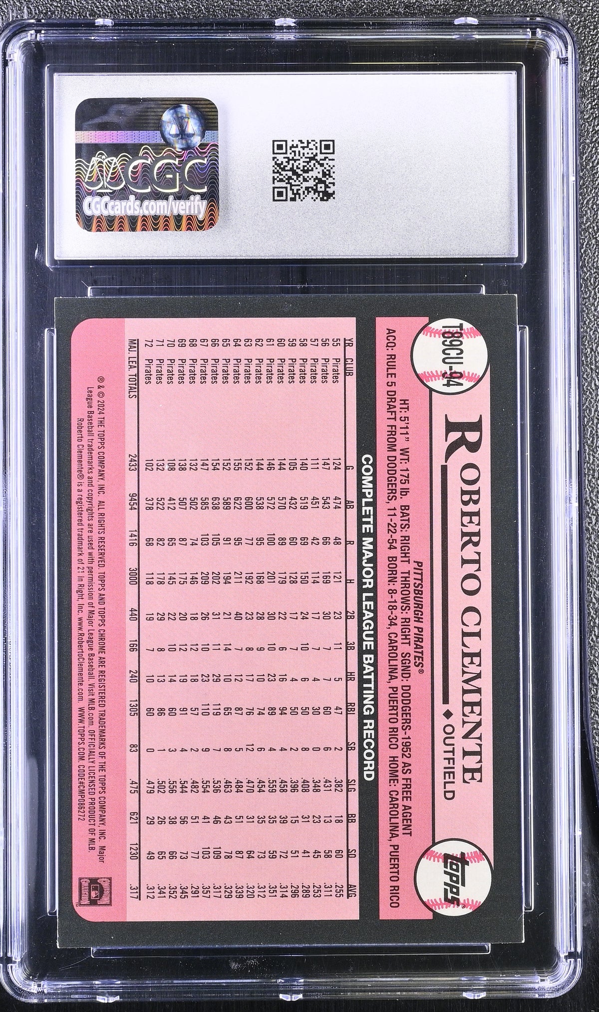 2024 Topps Update Roberto Clemente Green /99 '89 Silver Pack CGC 10 Pirates