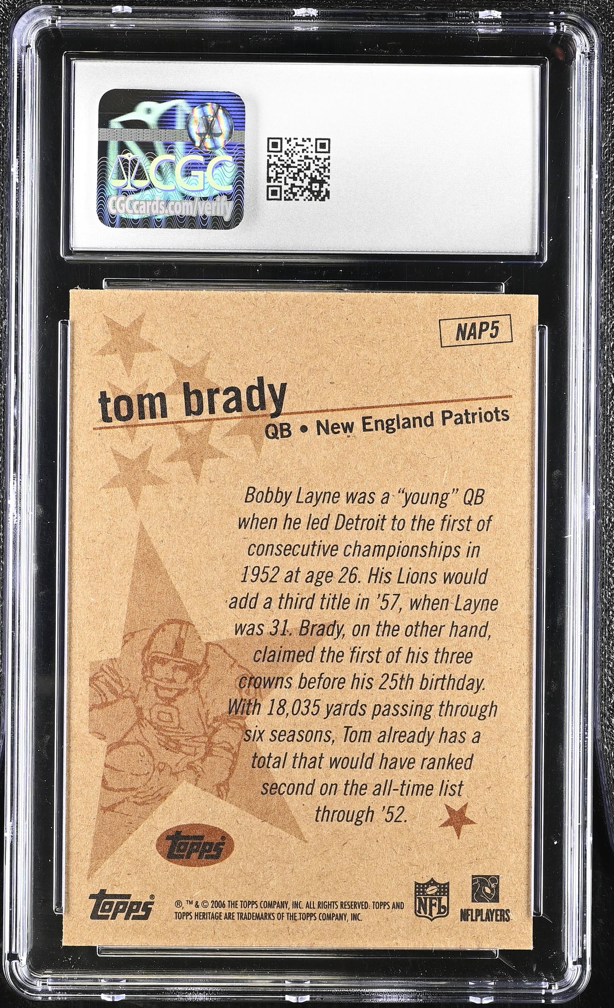 2006 Topps Heritage Tom Brady New Age Performers #NAP5 CGC 9.5 Patriots