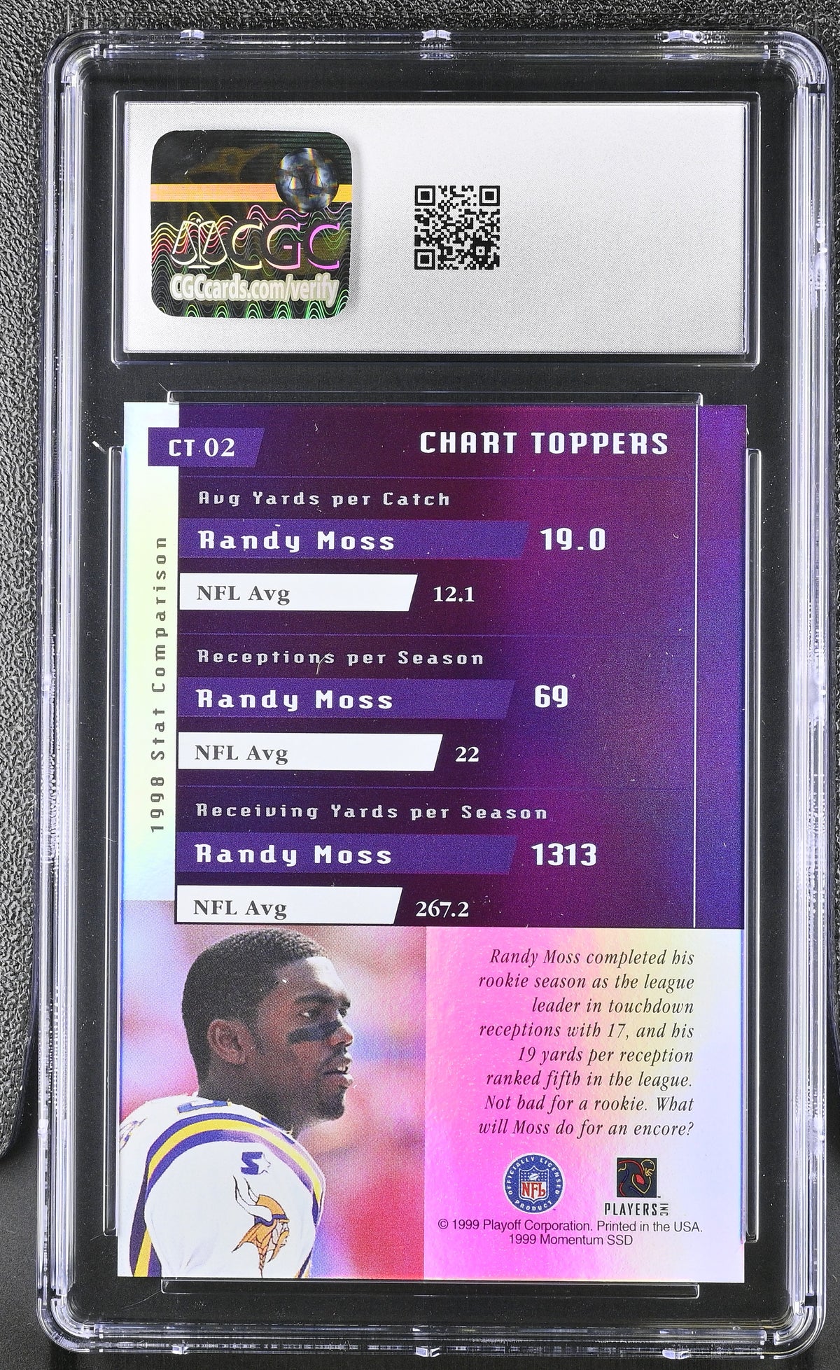 1999 Playoff Momentum SSD Randy Moss Chart Toppers #CT 02 CGC 9 Vikings
