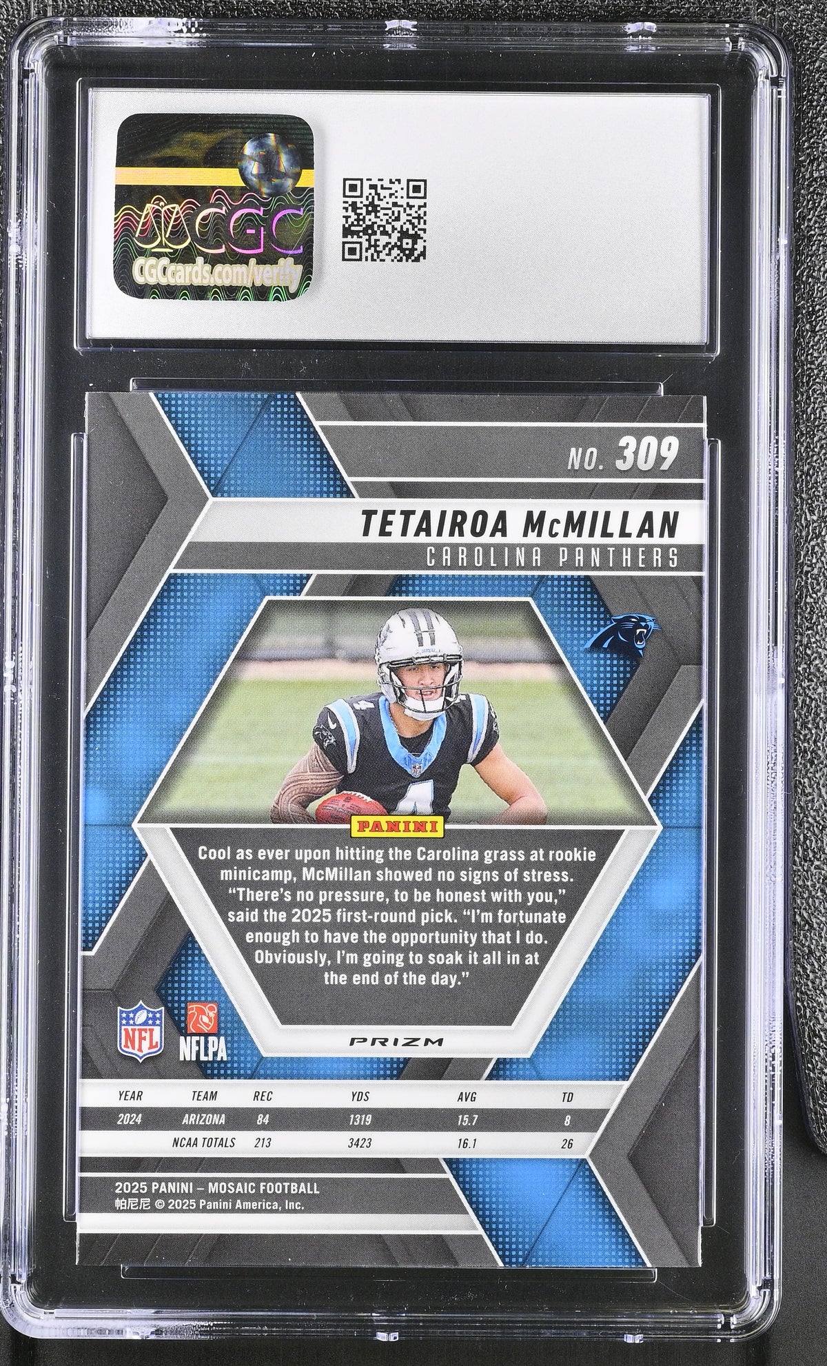 2025 Panini Mosaic Tetairoa McMillan Camo Pink Rookie #309 CGC 10 Panthers