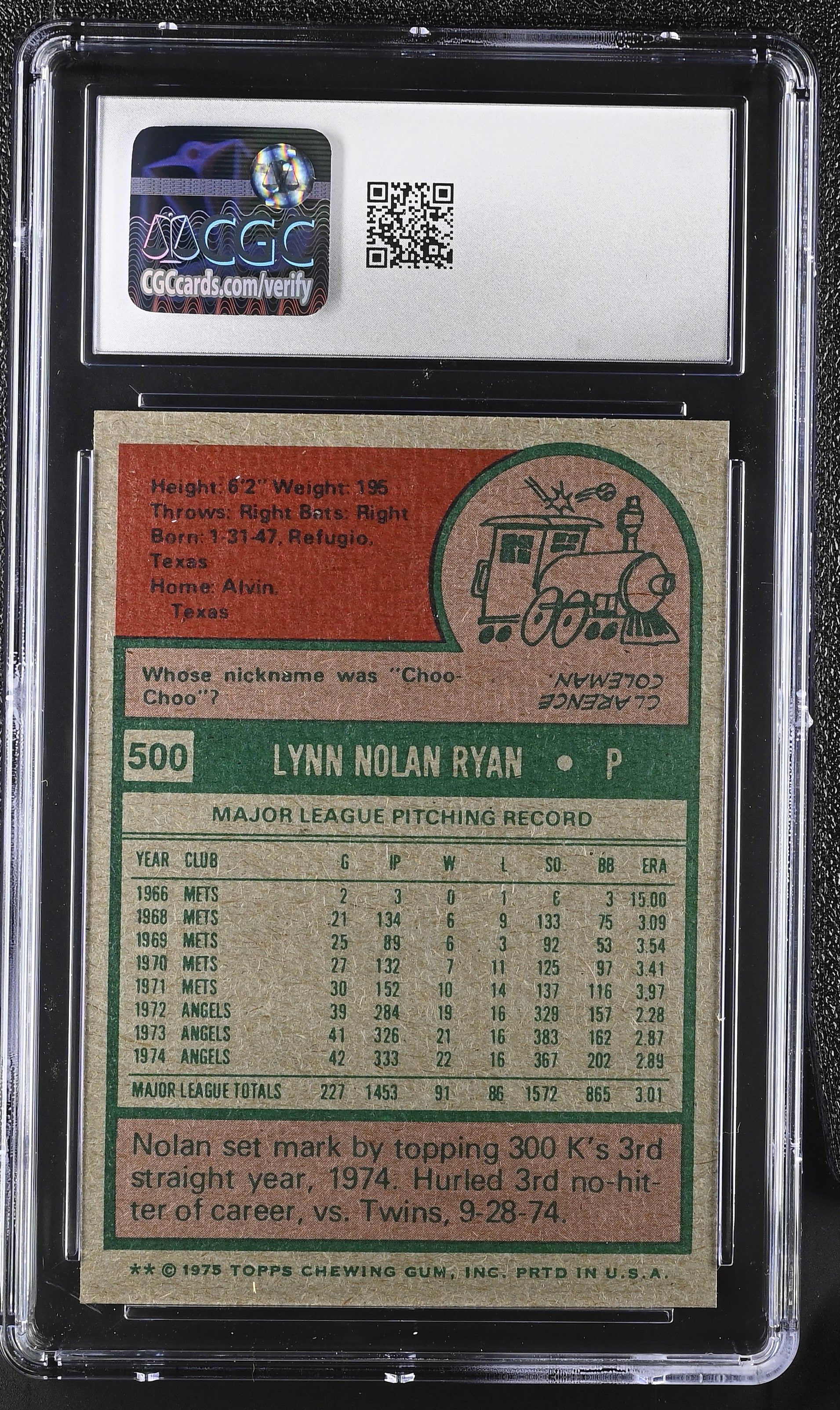 1975 Topps Nolan Ryan #500 CGC AA