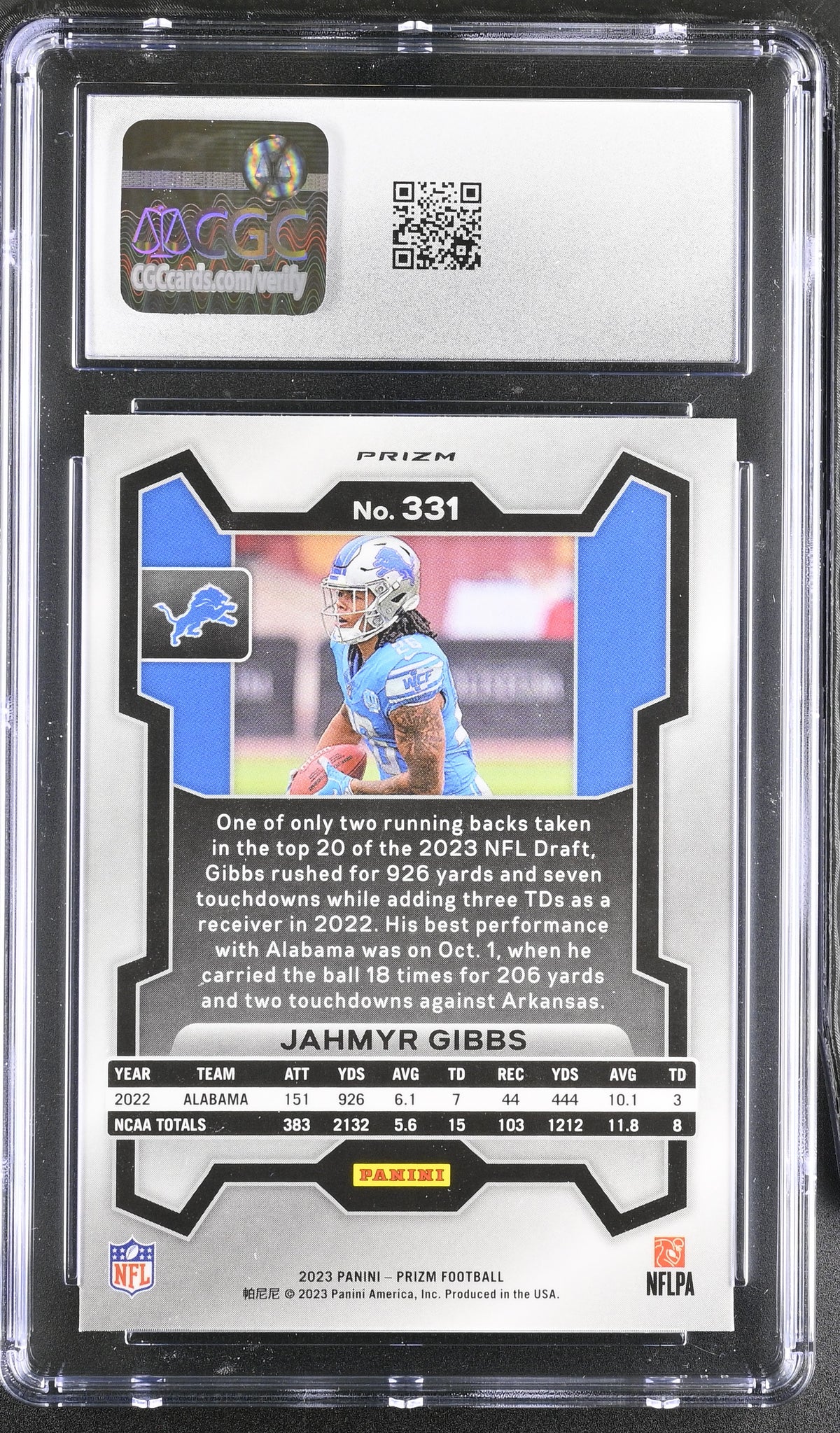 2023 Panini Prizm Jahmyr Gibbs Green Wave Rookie #331 CGC 9.5 Detroit Lions