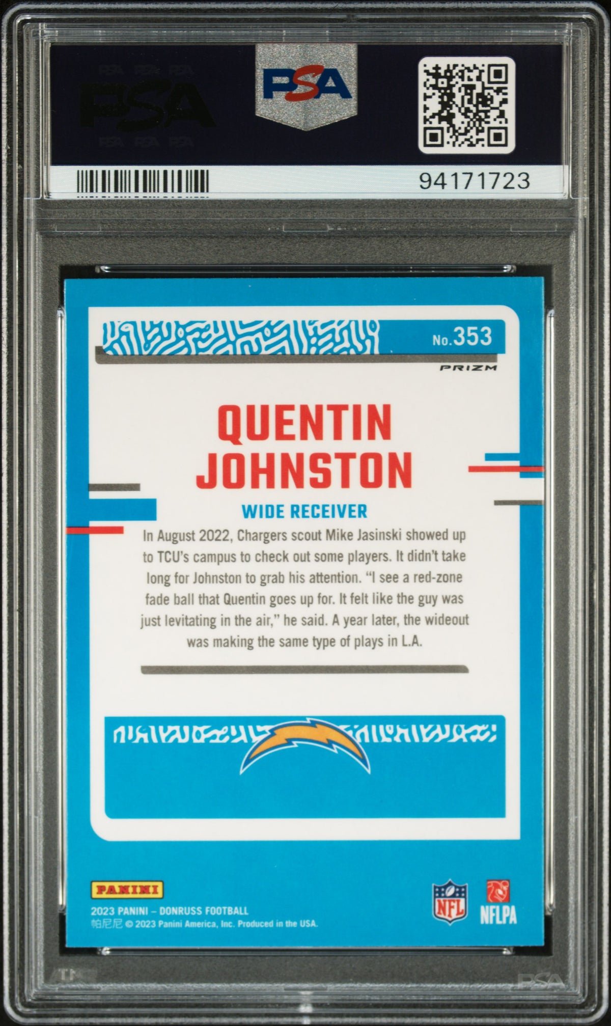 2023 Panini Donruss Quentin Johnston Optic Preview Red Wave Rookie #353 PSA 9