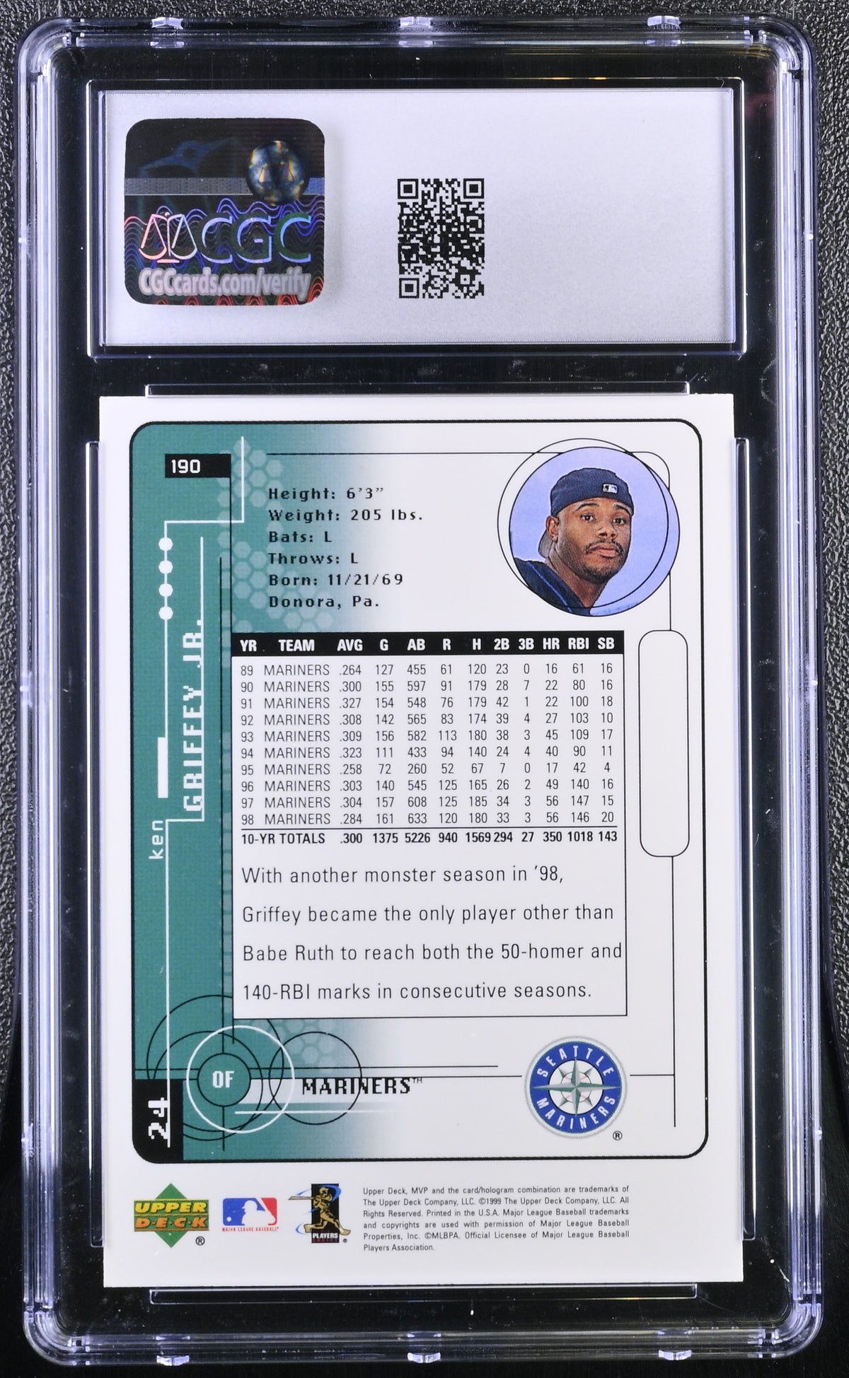 1999 Upper Deck MVP Ken Griffey Jr. #190 CGC 9.5 Seattle Mariners