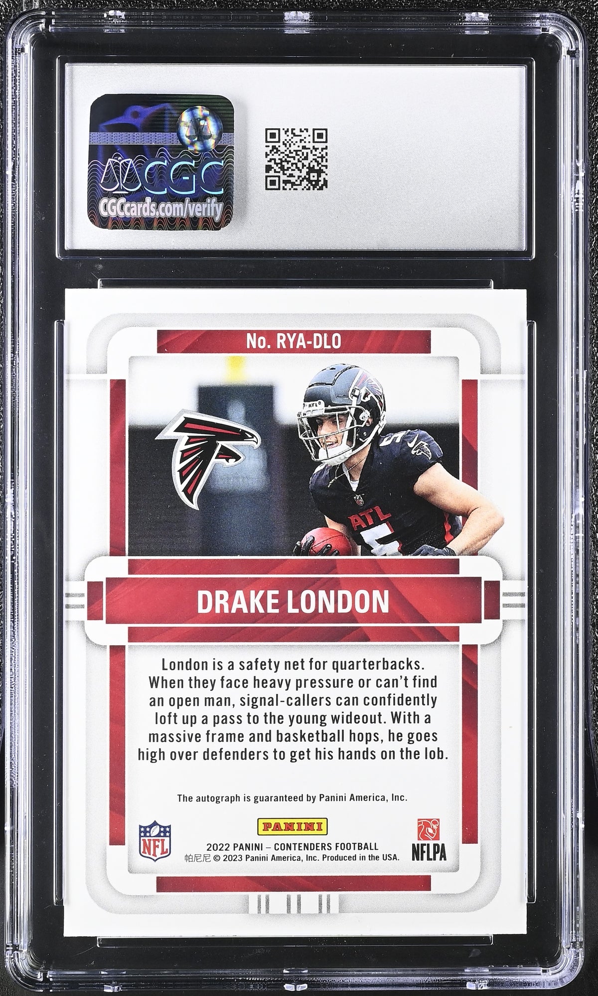 2022 Panini Contenders Drake London Rookie Ticket Auto /99 RYA-DLO CGC 9 Falcons