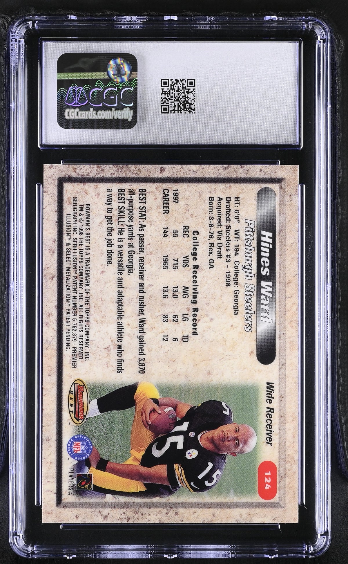 1998 Best Hines Ward Rookie #124 CGC 10 Pittsburgh Steelers