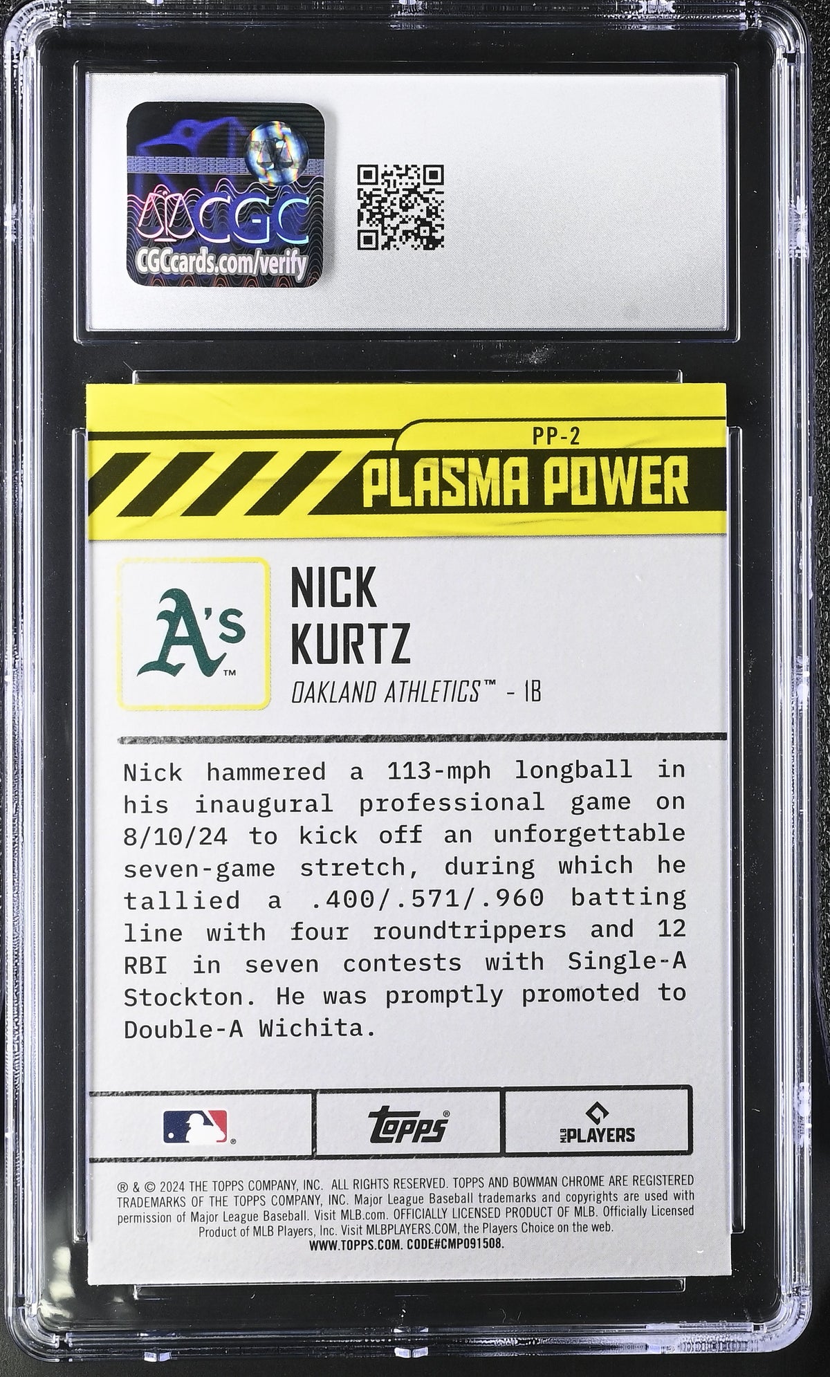 2024 Bowman Draft Nick Kurtz Rookie Plasma Power #PP-2 CGC 10 Oakland Athletics