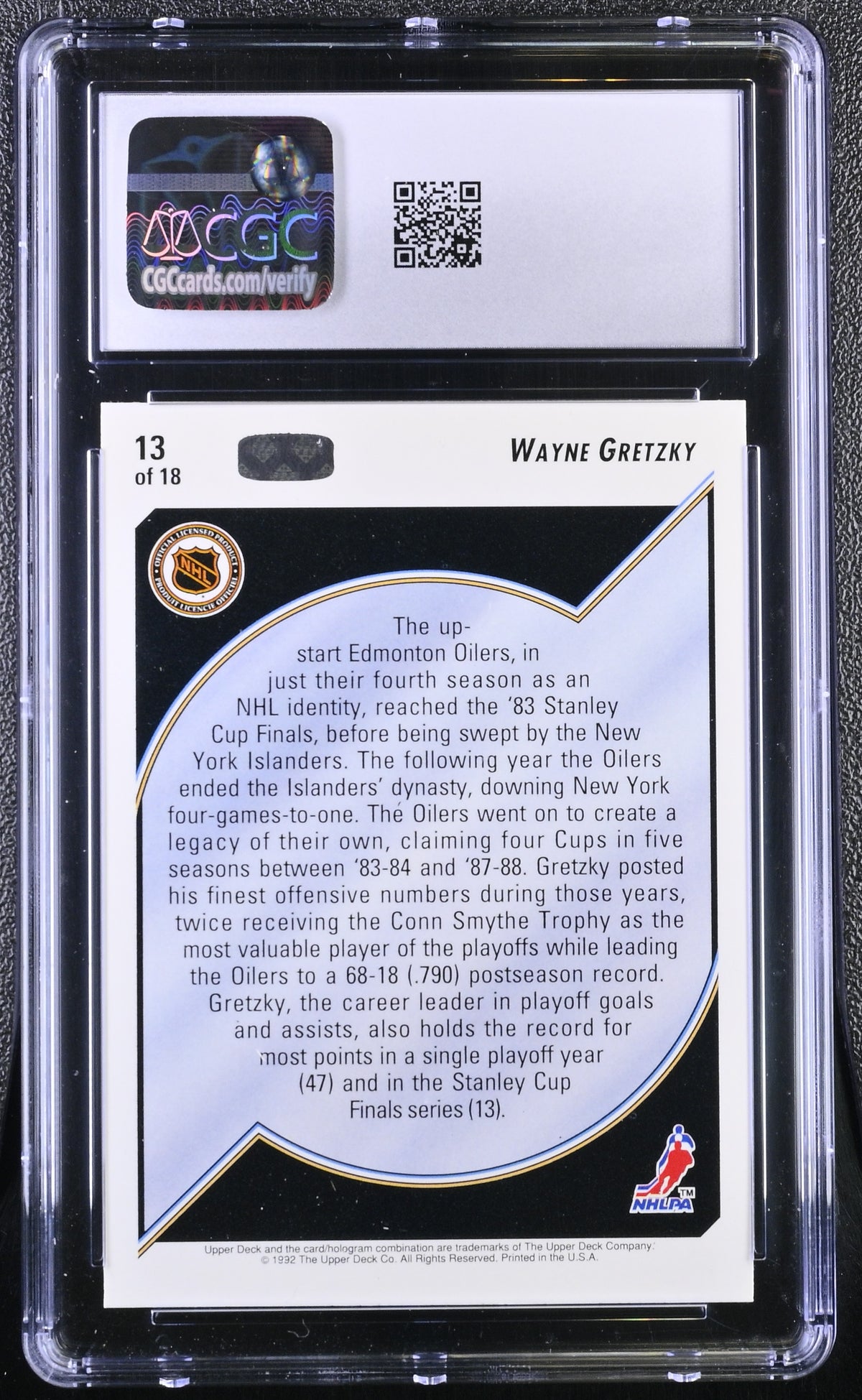 1992-93 Upper Deck Wayne Gretzky Wayne Gretzky Heroes #13 CGC 9.5 Oilers