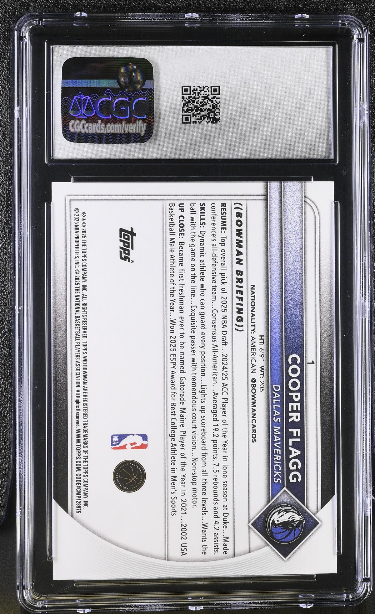 2025-26 Bowman Cooper Flagg Rookie #1 CGC 10 Dallas Mavericks