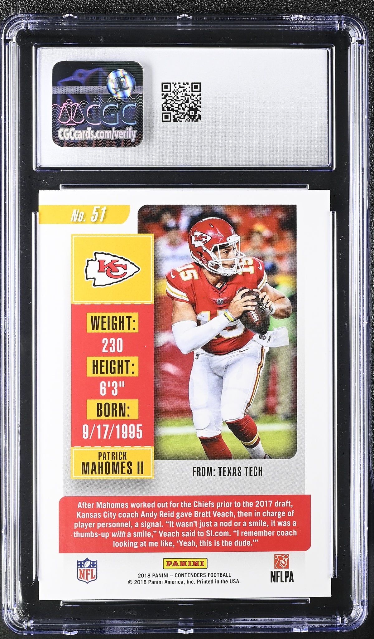 2018 Panini Contenders Patrick Mahomes II #51 CGC 9.5 Kansas City Chiefs