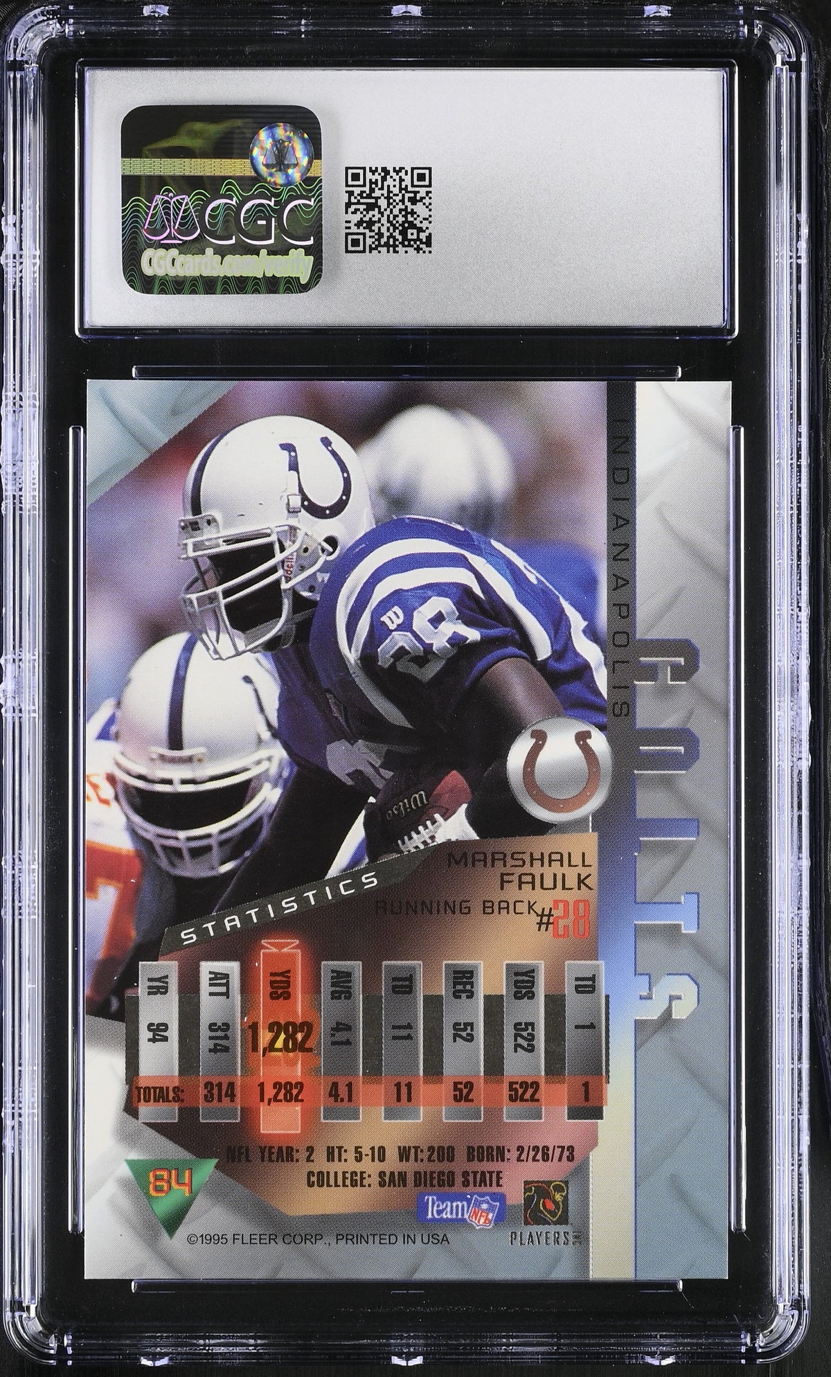 1995 Fleer Metal Marshall Faulk #84 CGC 9.5 Indianapolis Colts