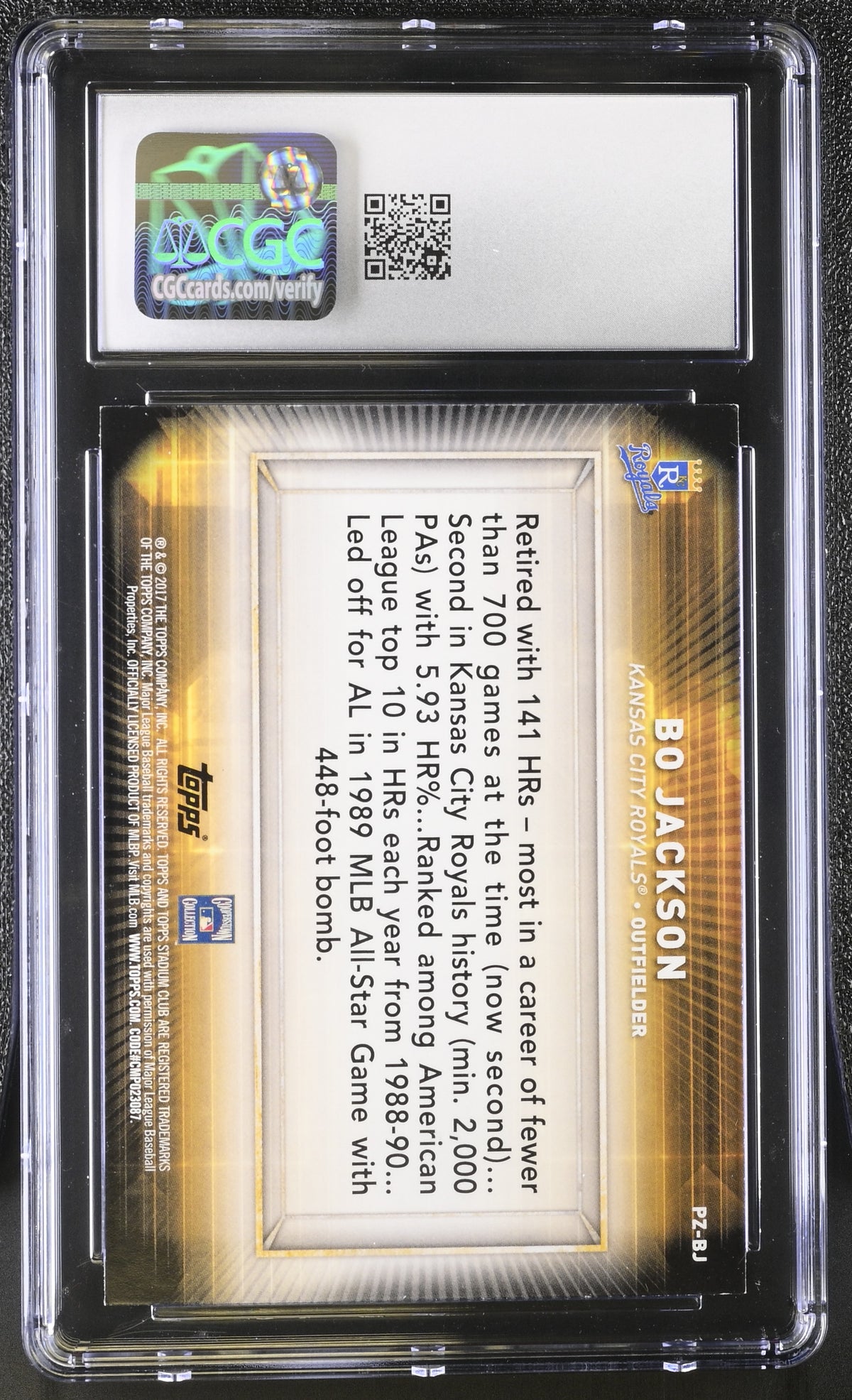 2017 Stadium Club Bo Jackson Power Zone #PZ-BJ CGC 9 Kansas City Royals