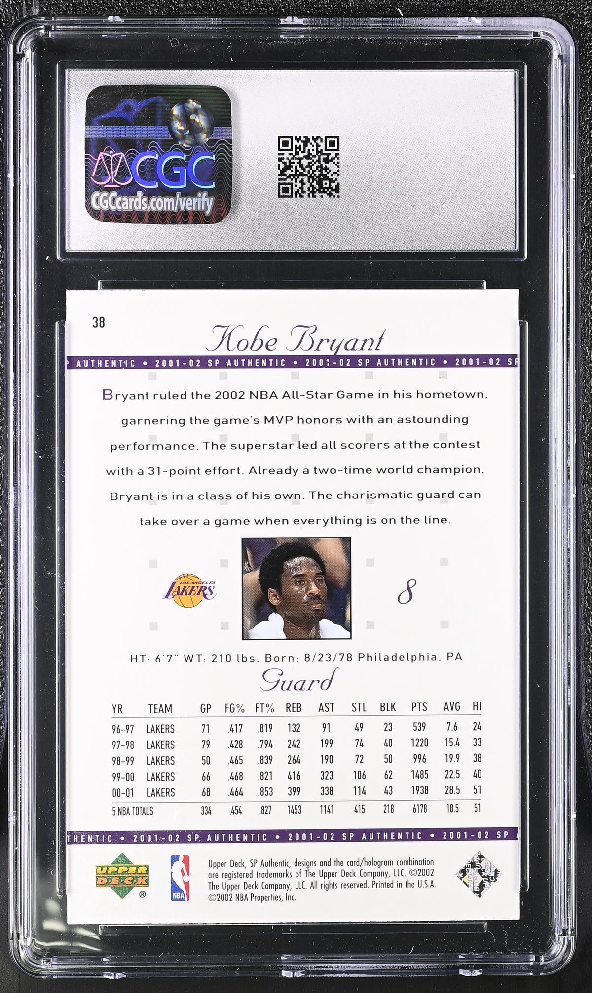 2001-02 SP Authentic Kobe Bryant #38 CGC 9 Los Angeles Lakers