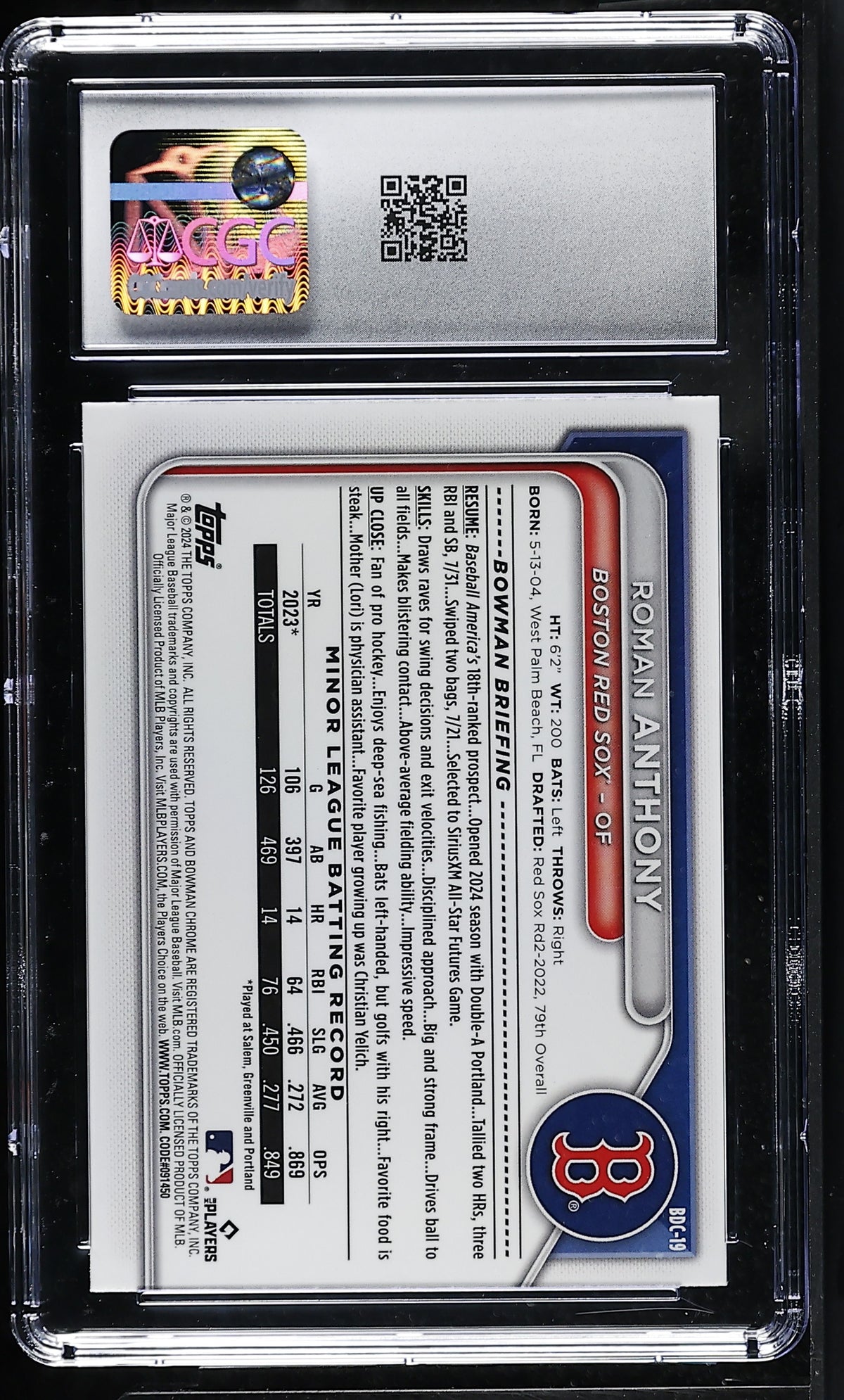 2024 Bowman Draft Roman Anthony Chrome #BDC-19 CGC 9.5
