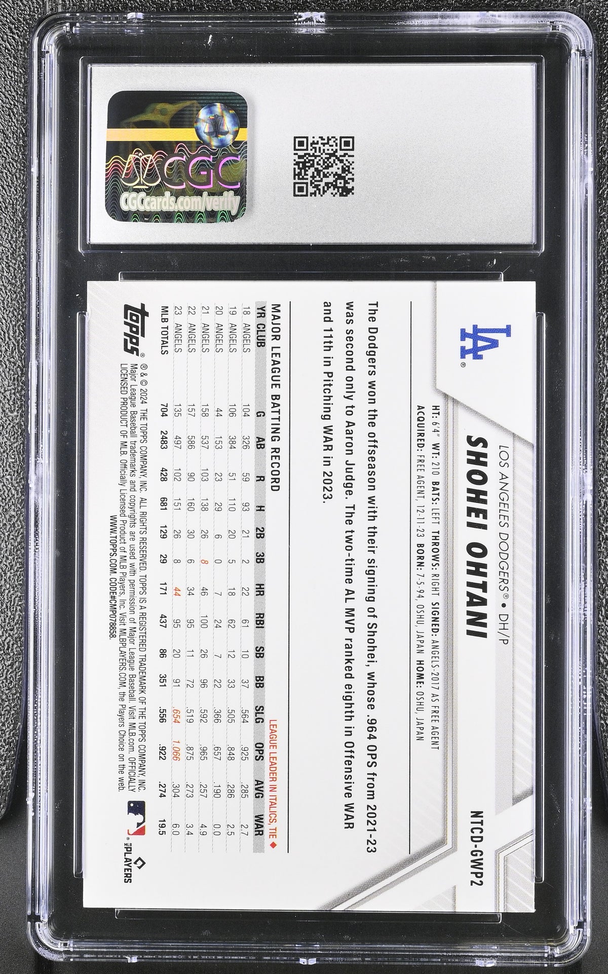 2024 Topps National Trading Card Day Shohei Ohtani #NTCD-GWP2 CGC 10 Dodgers