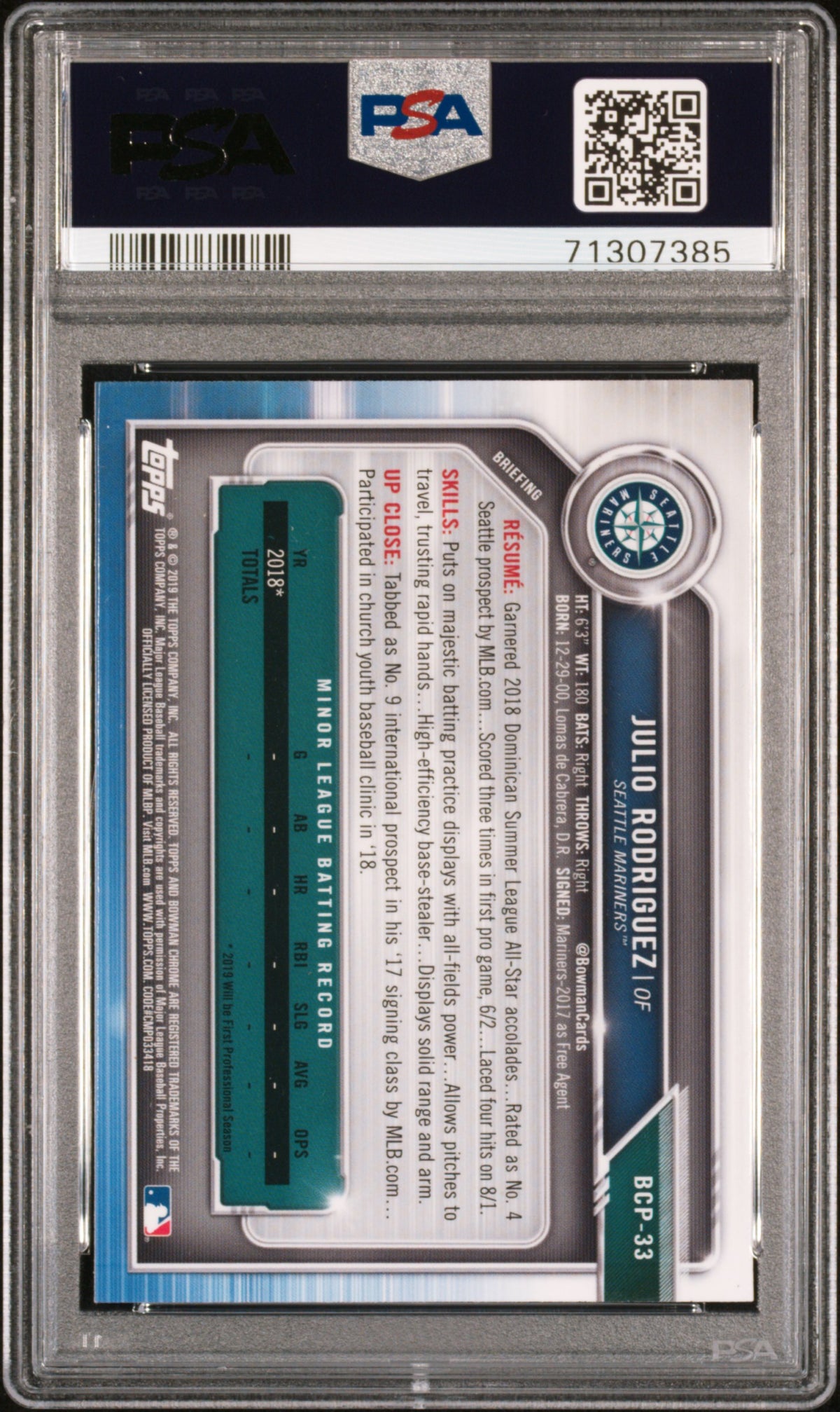 2019 Bowman Mega Box Chrome Julio Rodriguez Rookie #33 PSA 10 Seattle Mariners