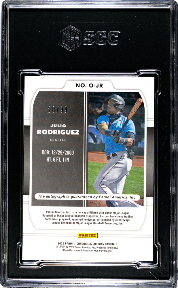 2021 Chronicles Julio Rodriguez Obsidian Auto /99 Rookie #O-JR SGC 10 Mariners