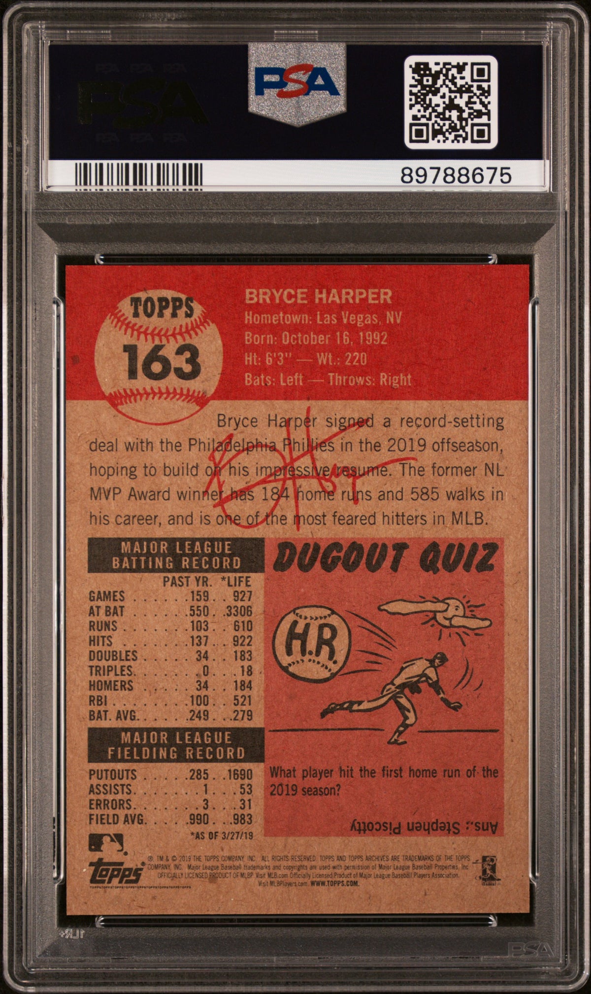 2019 Topps Living Bryce Harper #163 PSA 10 Philadelphia Phillies