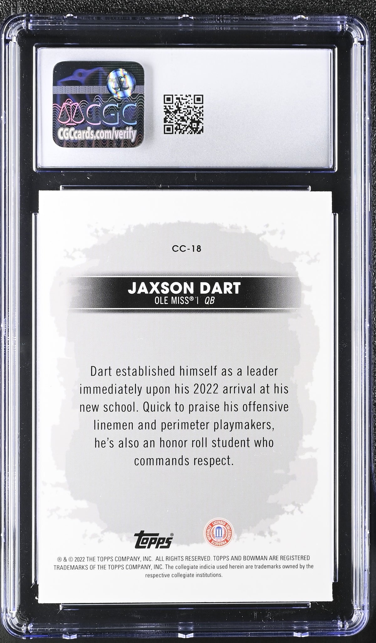 2022 Best University Jaxson Dart Rookie Campus Captains #CC-18 CGC 10 Ole Miss