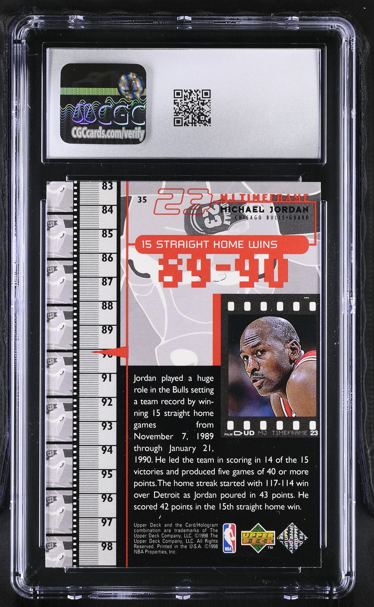 1998 Upper Deck MJ Living Legend Michael Jordan #35 CGC 9 Chicago Bulls