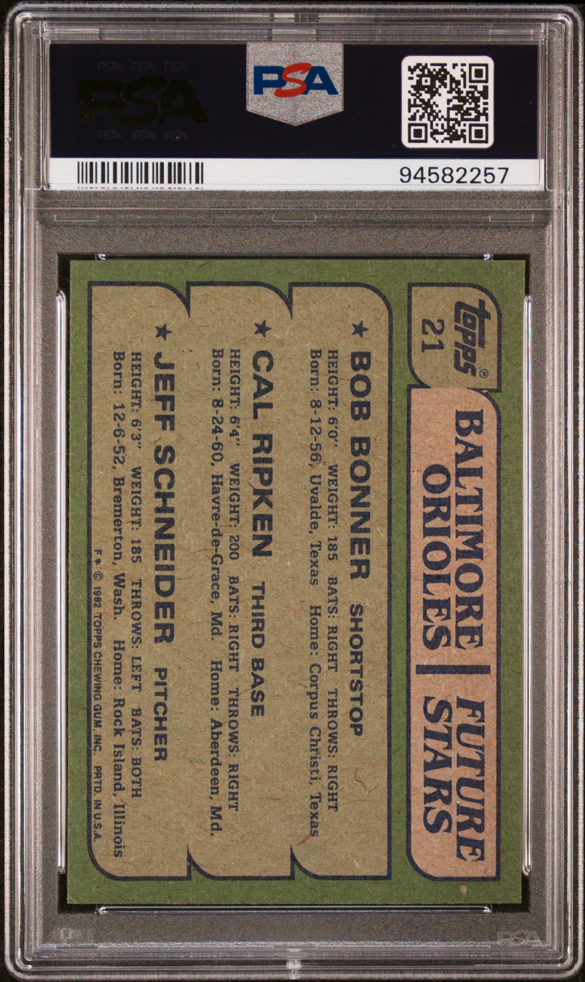 1982 Topps Orioles Future Stars Bonner Cal Ripken Schneider Rookie #21 PSA 9