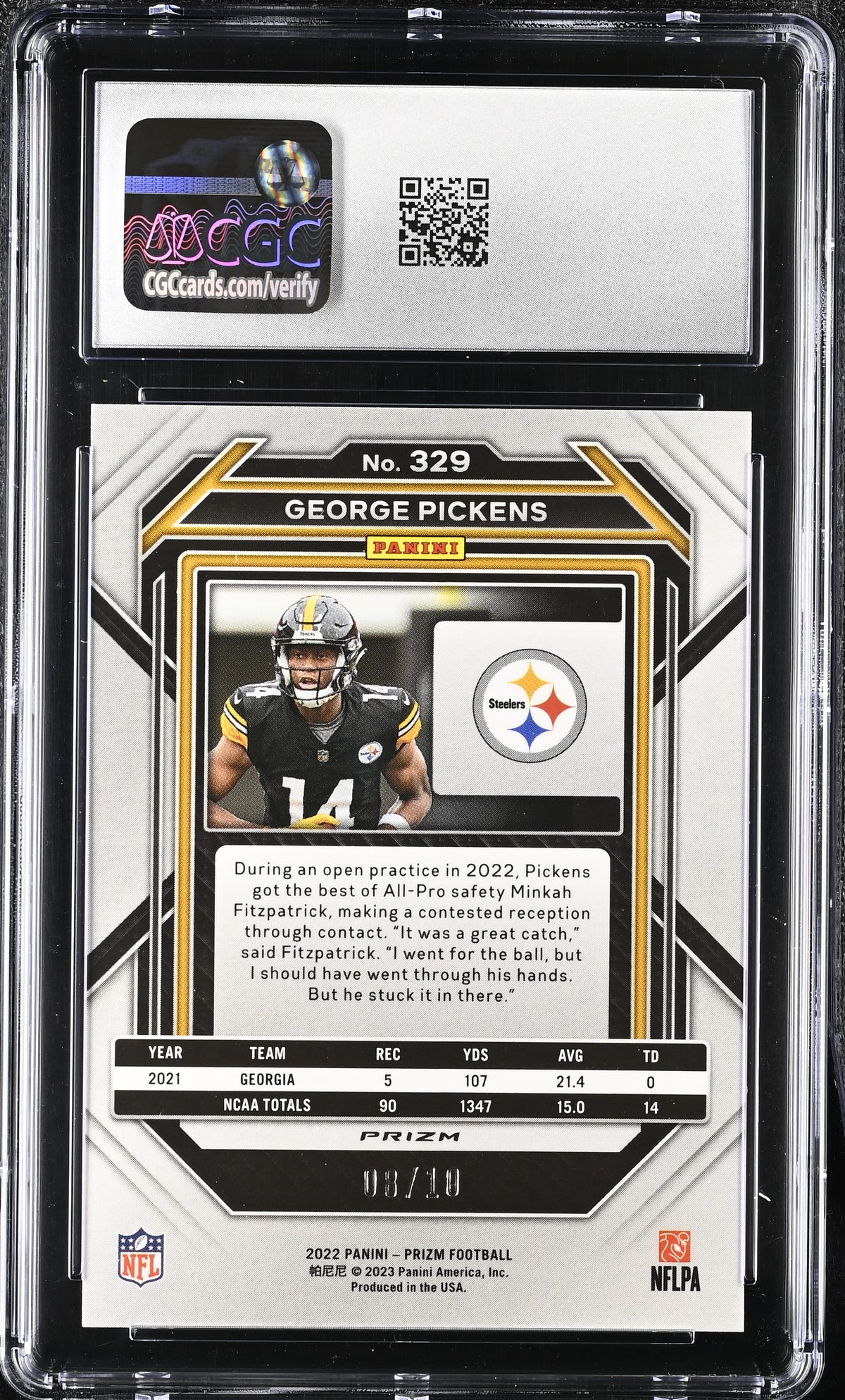 2022 Panini Prizm George Pickens Gold Shimmer /10 Rookie #329 CGC 9.5 Steelers