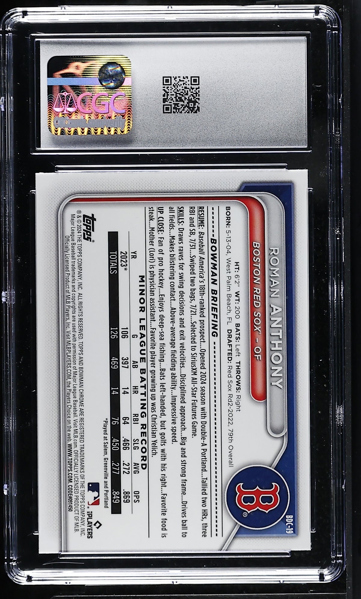 2024 Bowman Draft Roman Anthony #BDC-19 Chrome CGC 9.5