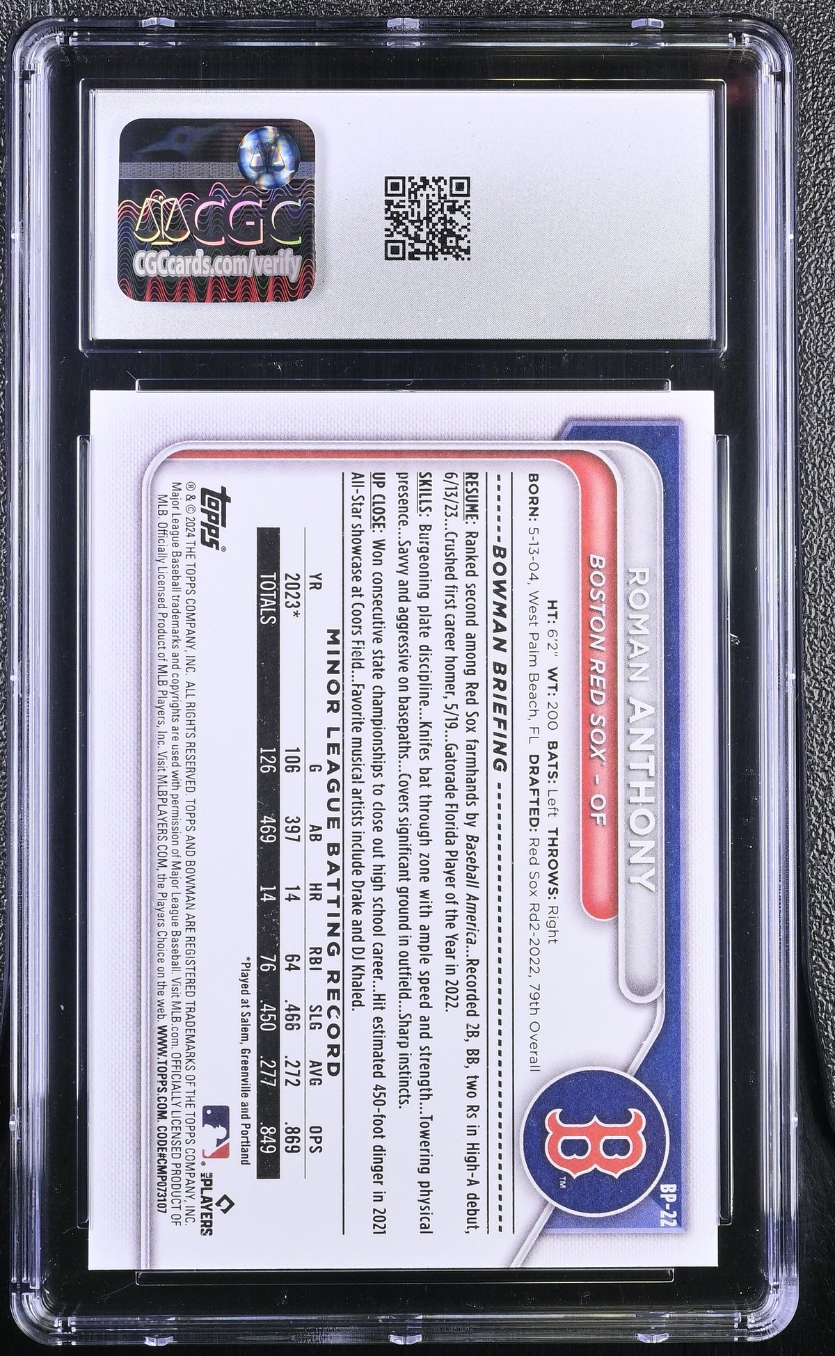 2024 Bowman Roman Anthony #BP-22 Prospects CGC 10