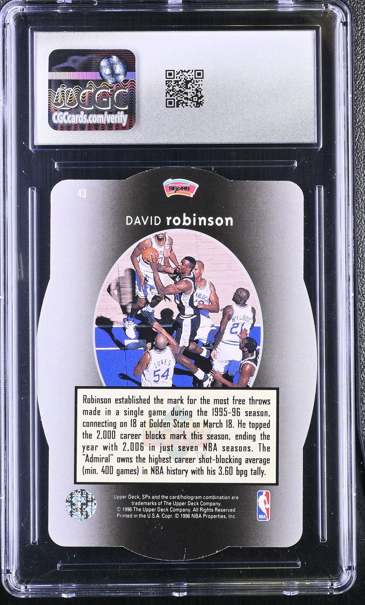 1996 SPX David Robinson Gold #43 CGC 8 San Antonio Spurs