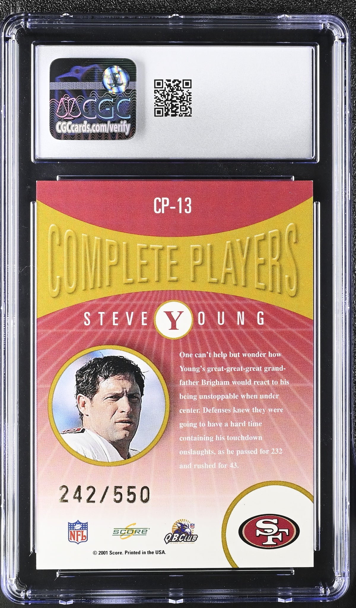 2001 Score Select Steve Young /550 Complete Players #CP-13 CGC 9.5 49ers