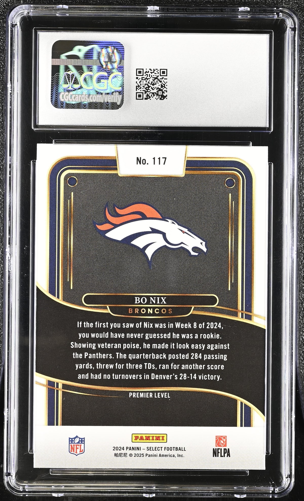 2024 Panini Select Bo Nix Rookie #117 CGC 10 Denver Broncos