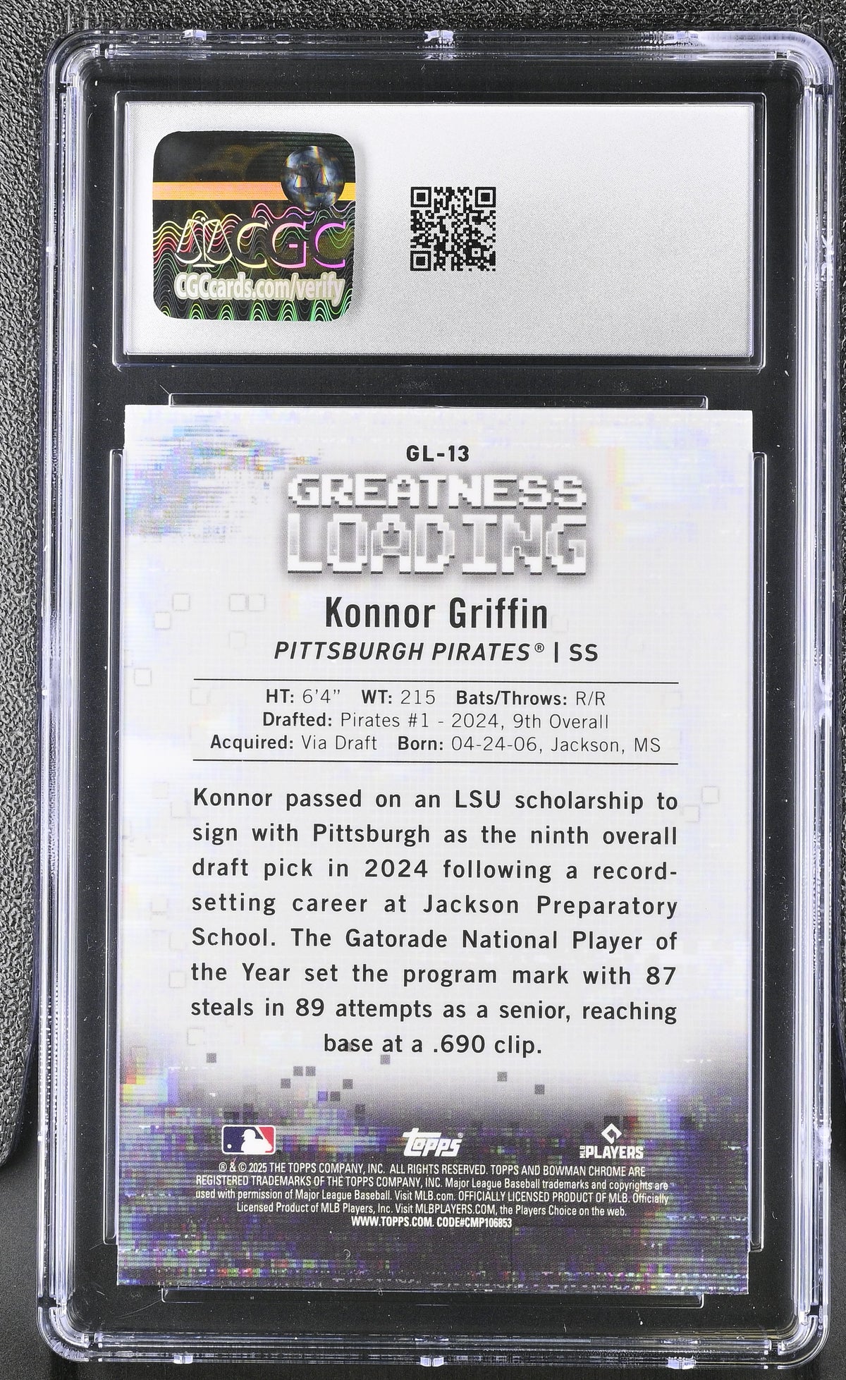 2025 Bowman Konnor Griffin Greatness Loading #GL-13 CGC 9.5 Pittsburgh Pirates