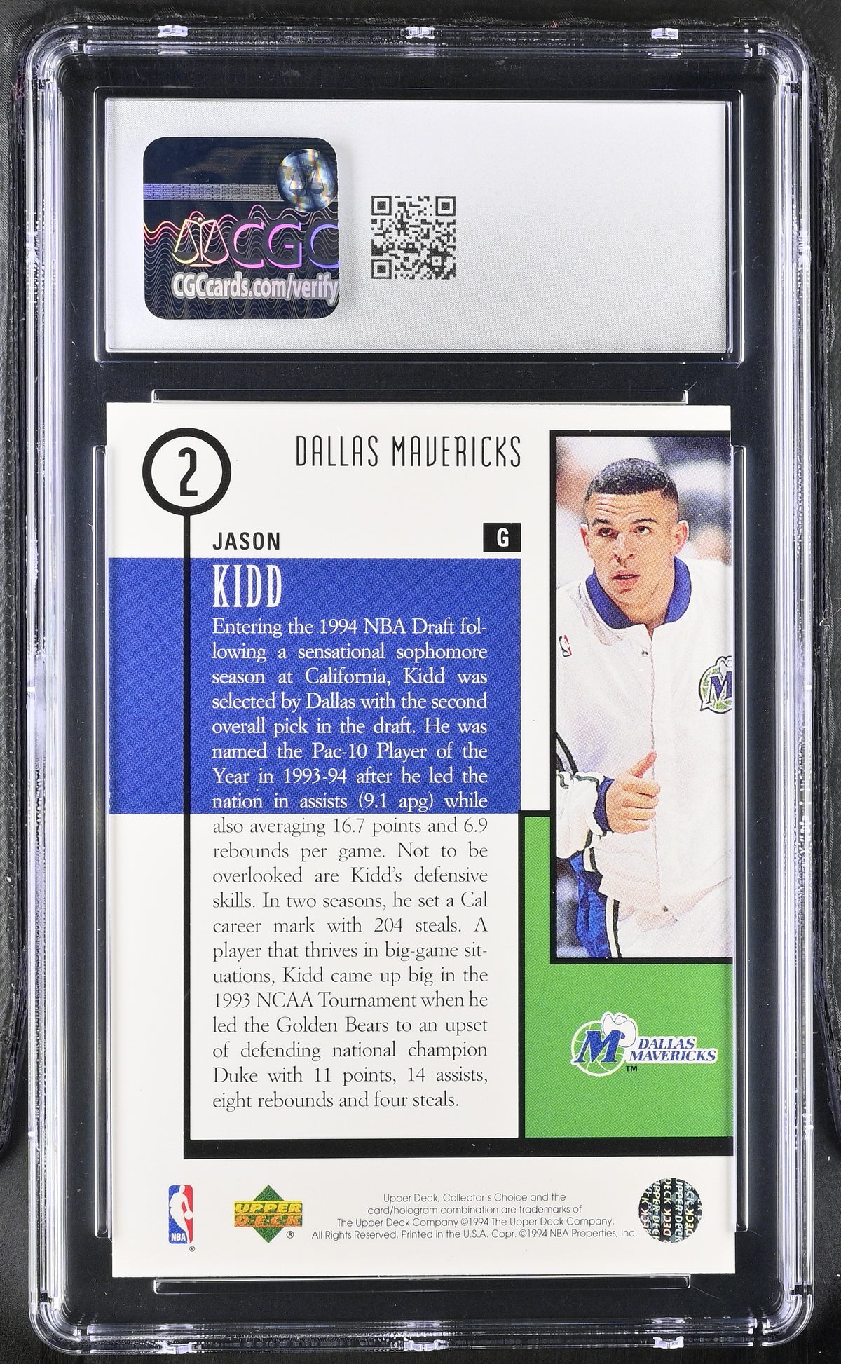 1994-95 Collector's Choice Jason Kidd Rookie Draft Trade #2 CGC 10 Mavericks