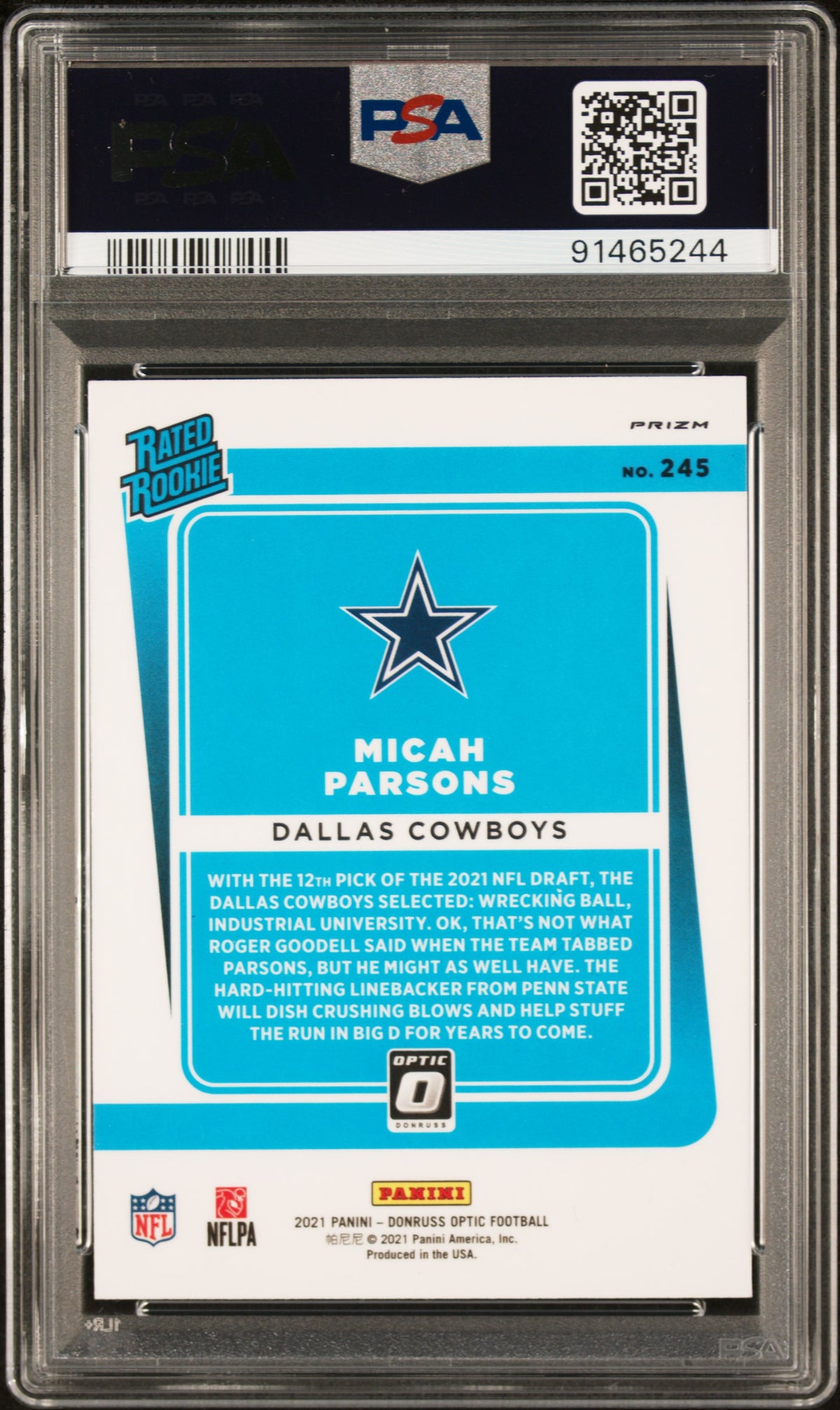 2021 Panini Donruss Optic Micah Parsons Green Velocity Rookie 245 PSA 10 Cowboys