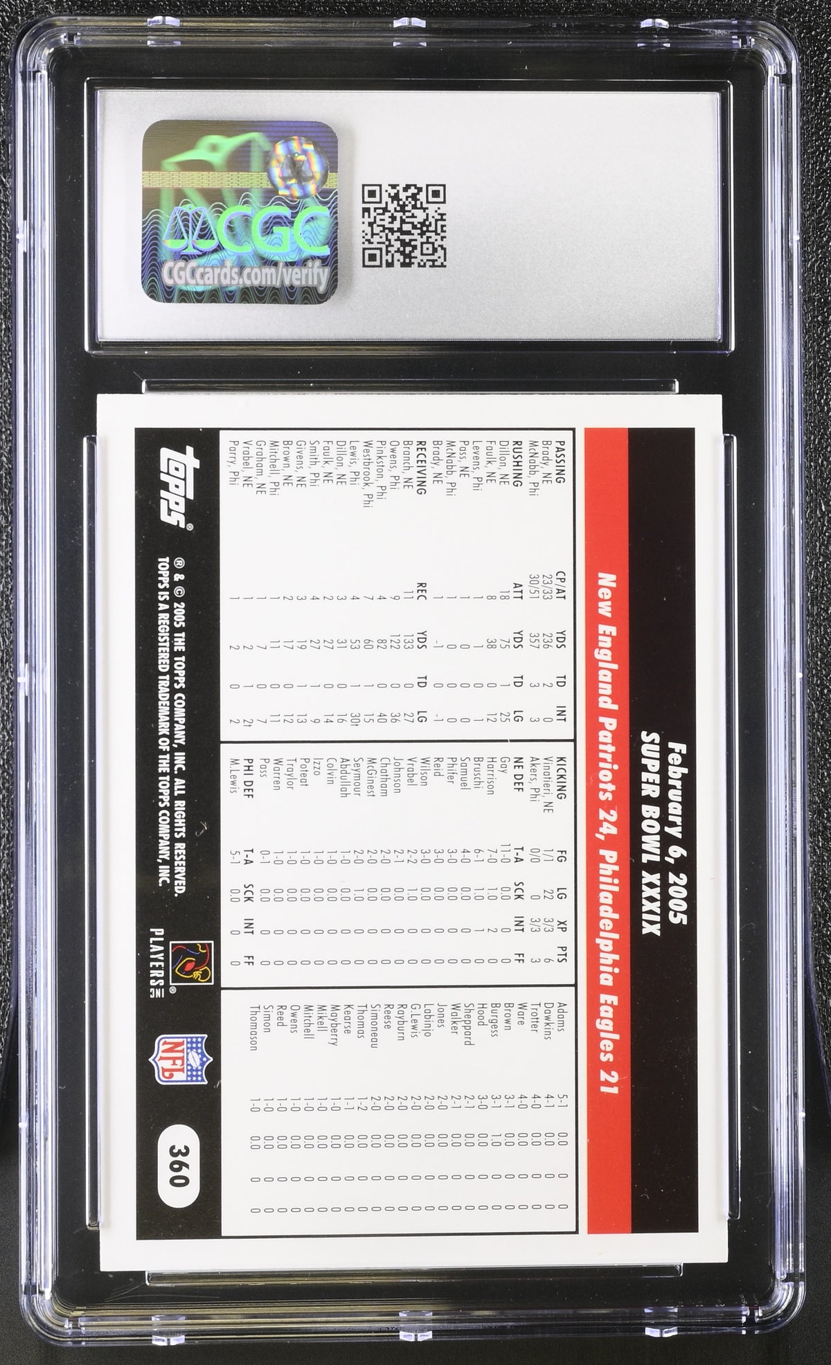 2005 Topps Tom Brady #360 CGC 9 New England Patriots