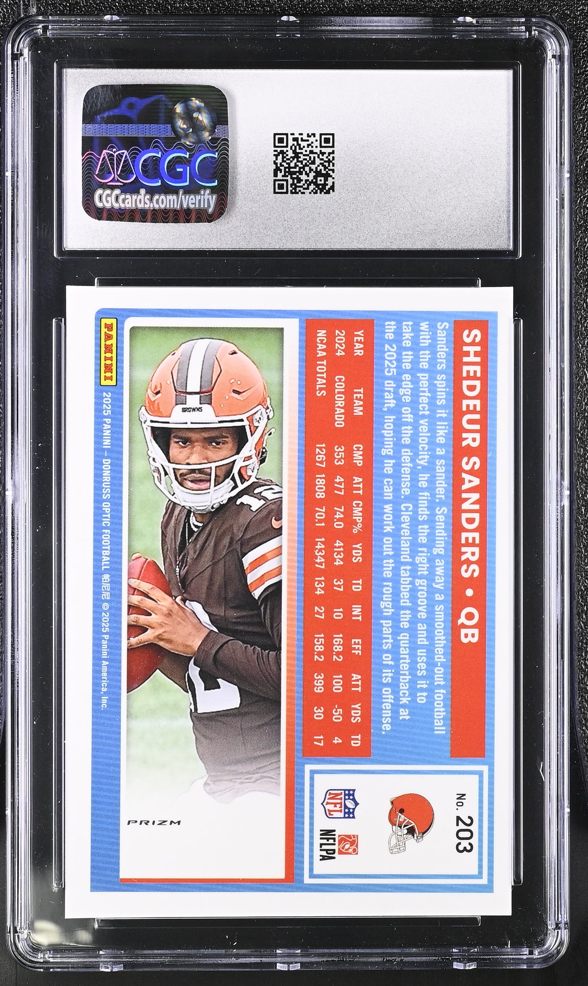 2025 Donruss Optic Shedeur Sanders Purple Shock Rookie #203 CGC 10 Browns