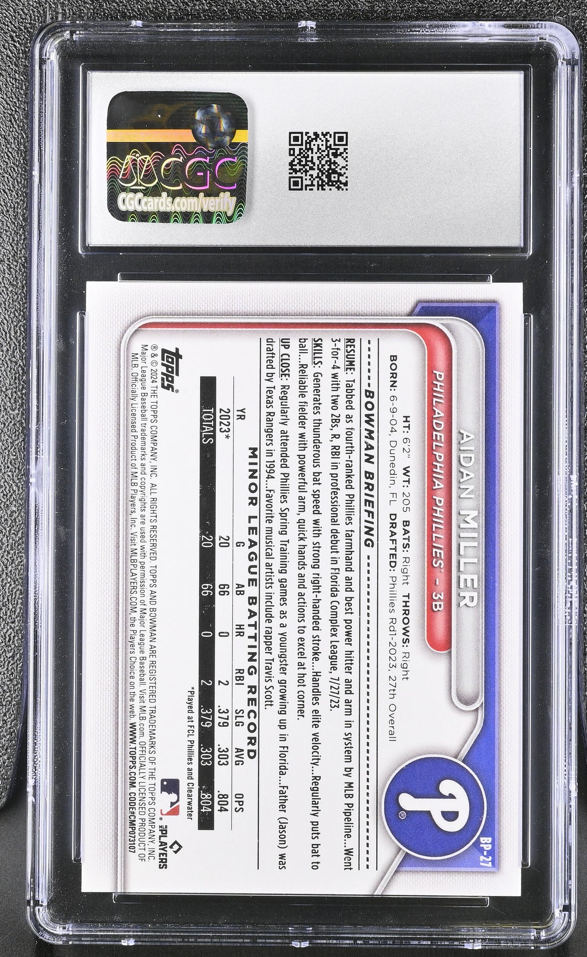 2024 Bowman Aidan Miller Prospects #BP-27 CGC 10